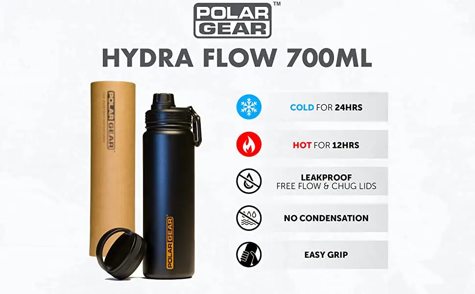 Hydra Flow stainless steel Vacuum Insulated Bottle 700ml with 2 lids