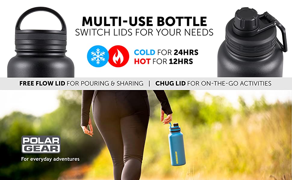 hydra Surge insulated bottles with 2 lids, keep your drink 12 hours hot or 24 hours cold