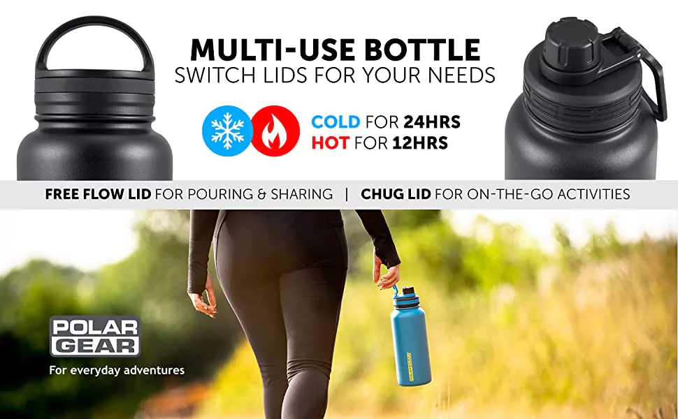 hydra Surge insulated bottles with 2 lids, keep your drink 12 hours hot or 24 hours cold