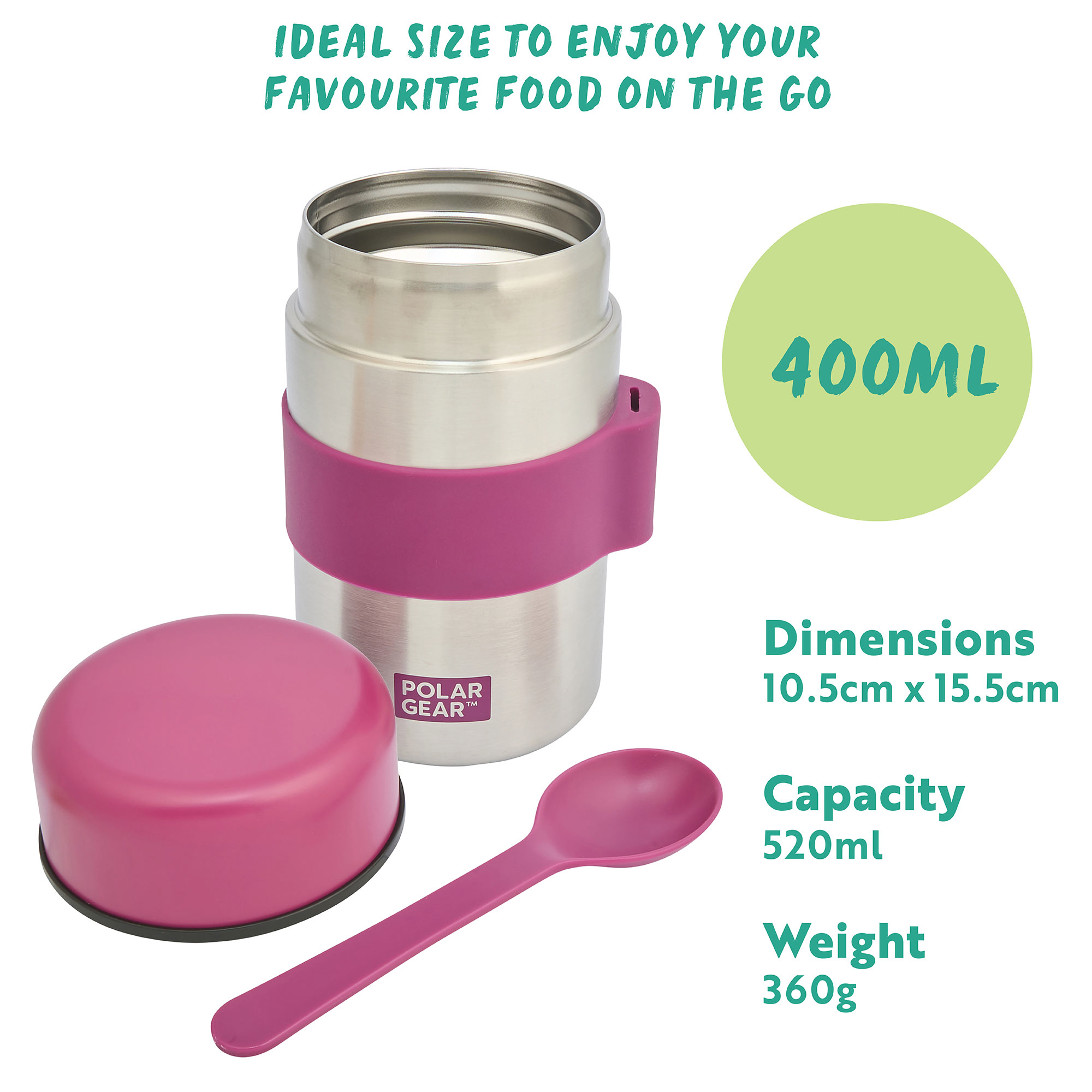 Insulated Food Flask – Triple Layer Stainless Steel Soup & Food Container With Spoon Berry, 400ml - Image 4