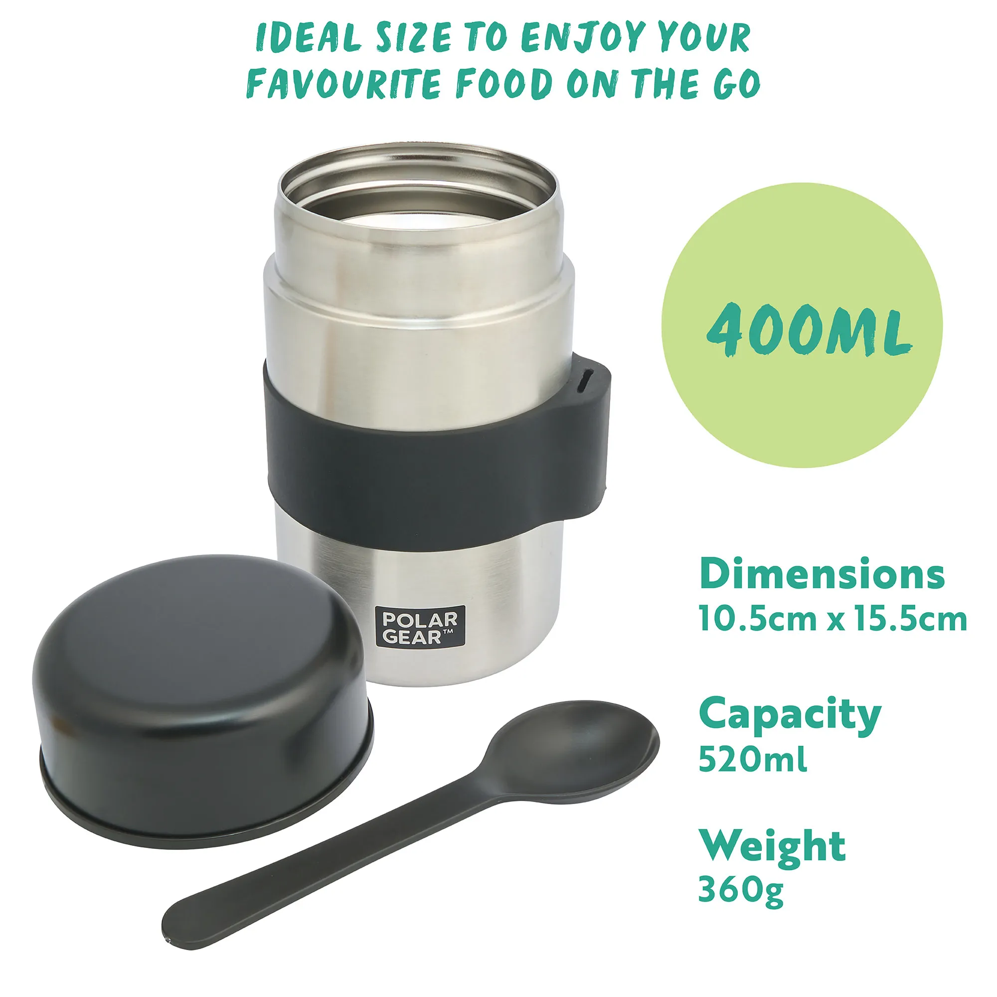 Insulated Food Flask – Triple Layer Stainless Steel Soup & Food Container With Spoon Black, 400ml - Image 4