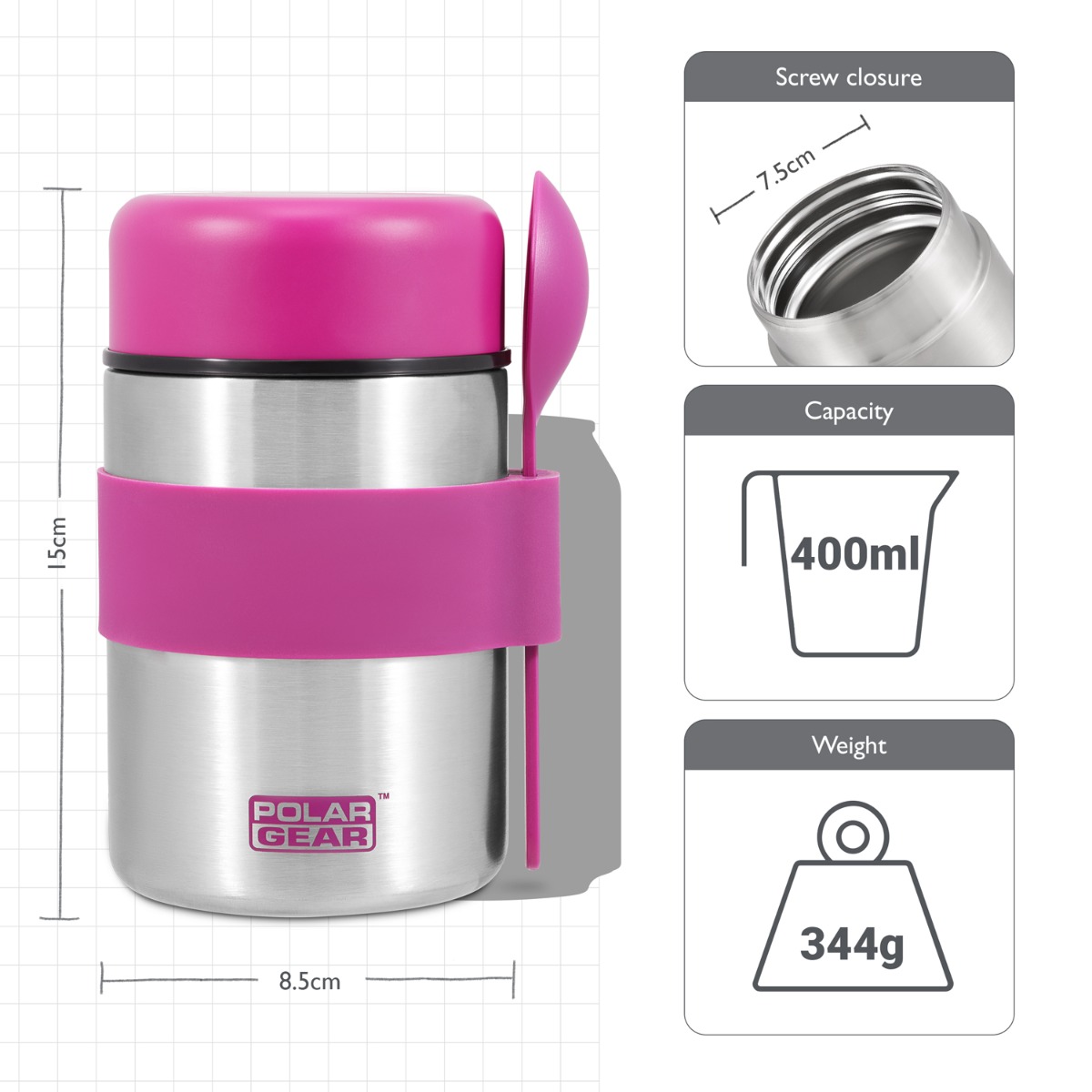 Insulated food flask with wide screw closure