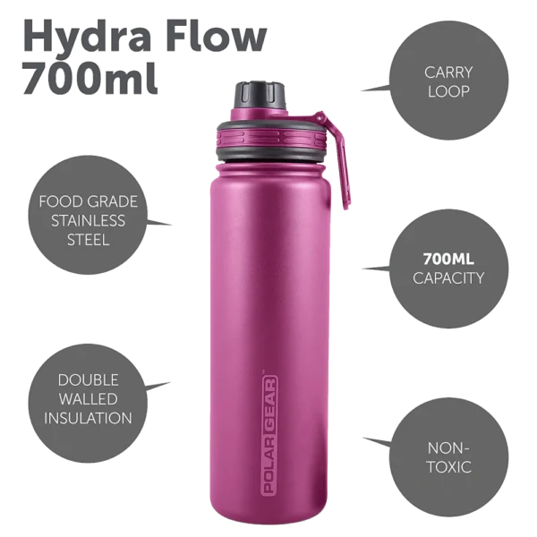 Hydra Flow 500ml insulated bottle made by food grade stainless steel, it is safe to use. double wall stainless steel keep your no leakage