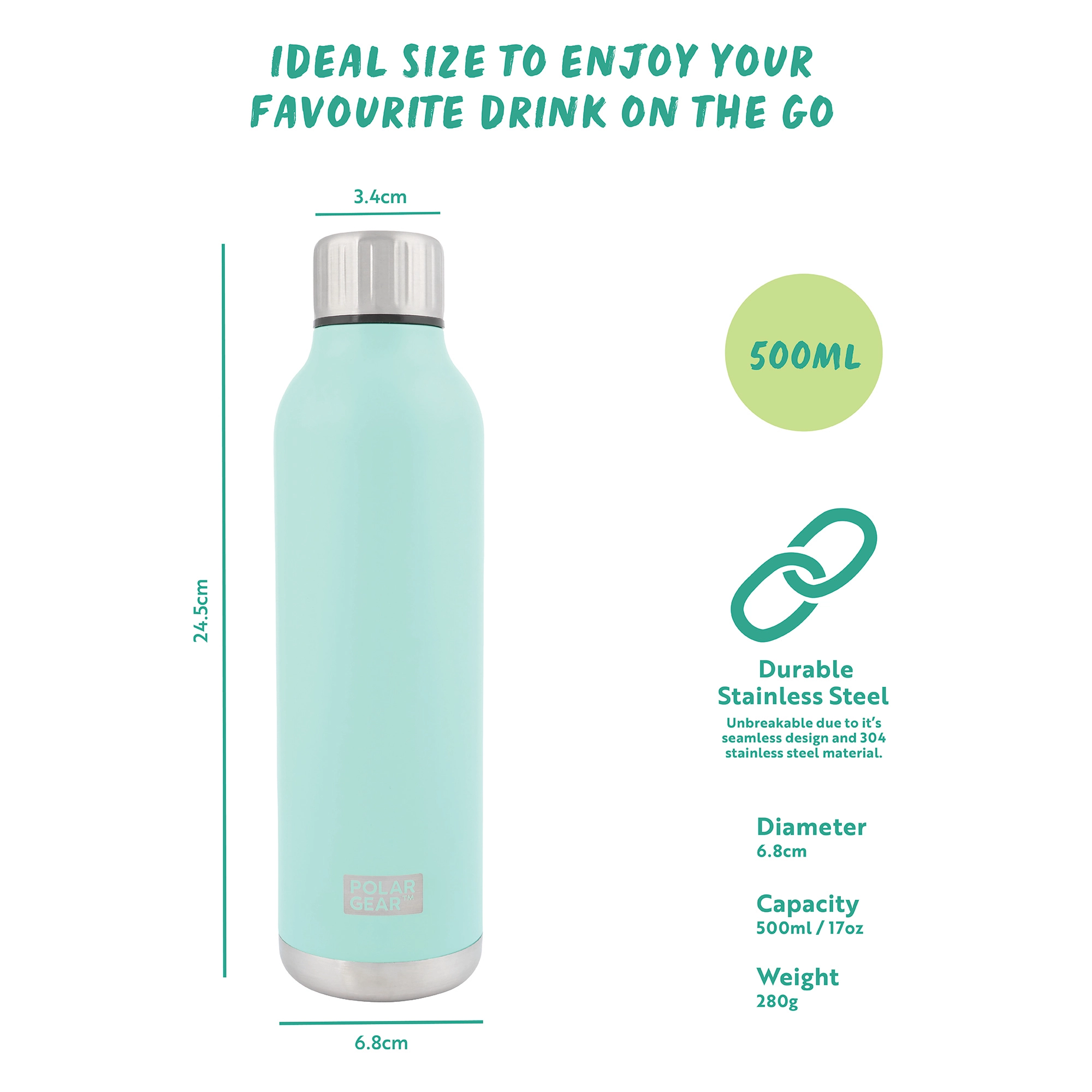 Hydra Flow Stainless Steel Insulated Bottle 500ml - Mint - Image 4
