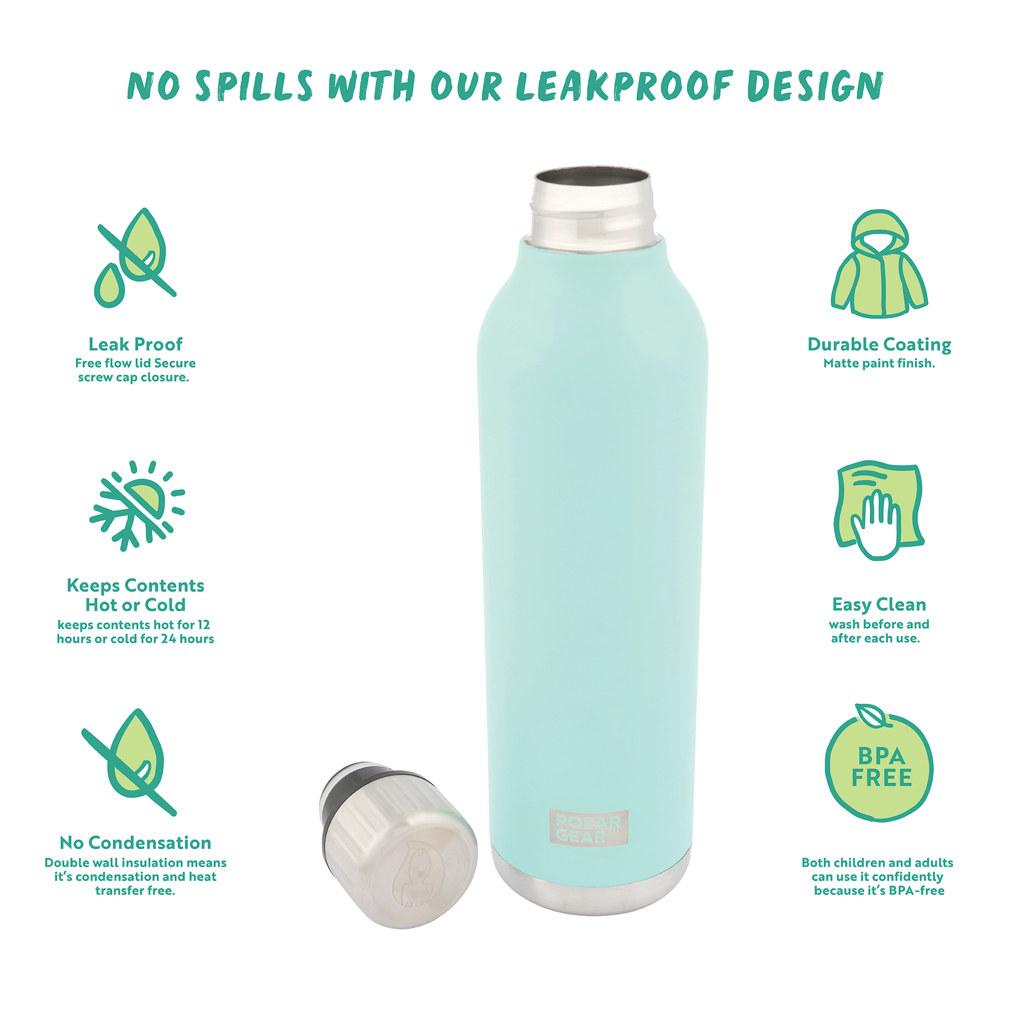 Hydra Flow Stainless Steel Insulated Bottle 500ml - Mint - Image 2