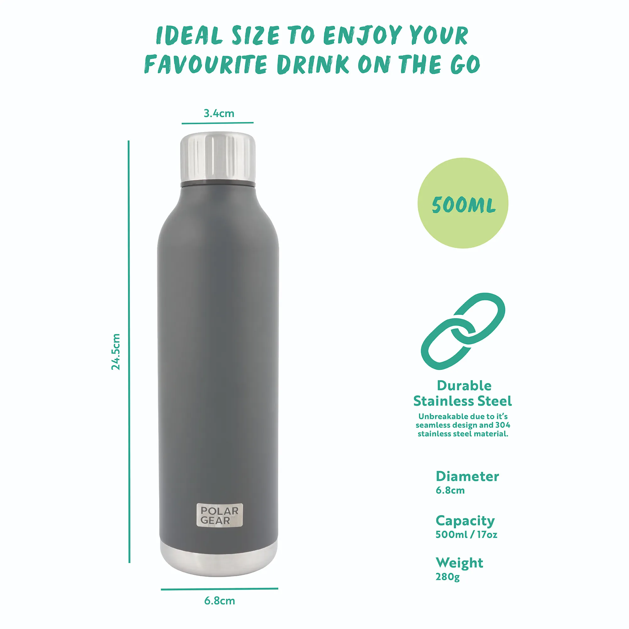 Hydra Flow Stainless Steel Insulated Bottle 500ml - Graphite - Image 4