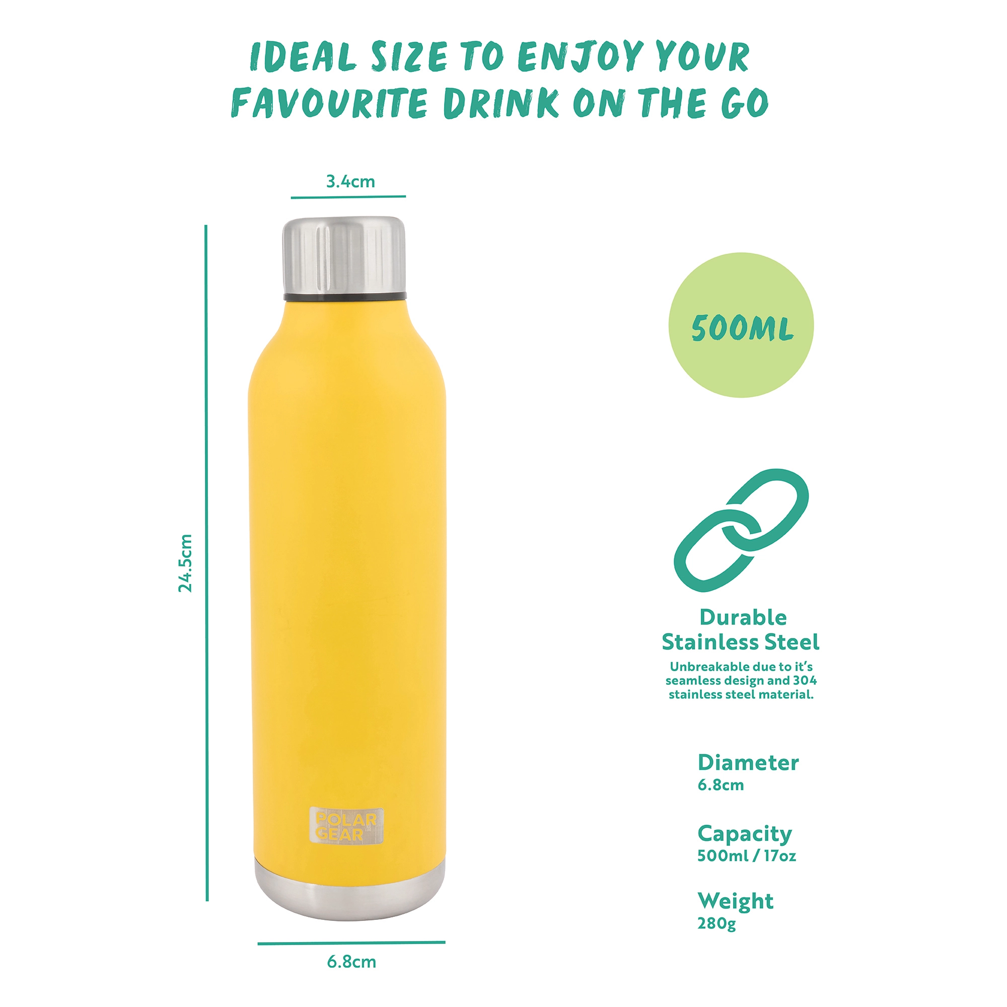 Hydra Flow Stainless Steel Insulated Bottle 500ml-Yellow - Image 4