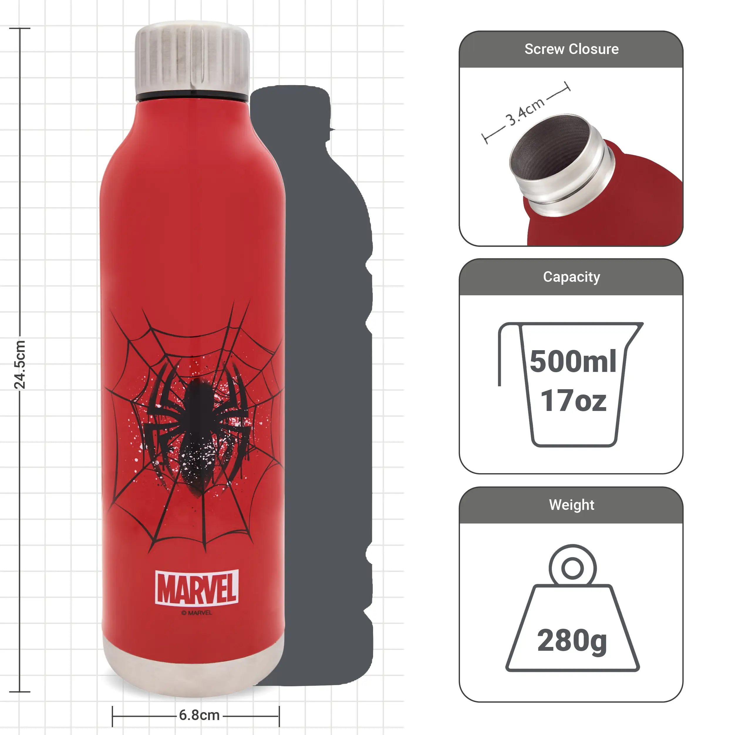 500ml Capacity with lightweight insulated water bottle, suitable for work or school