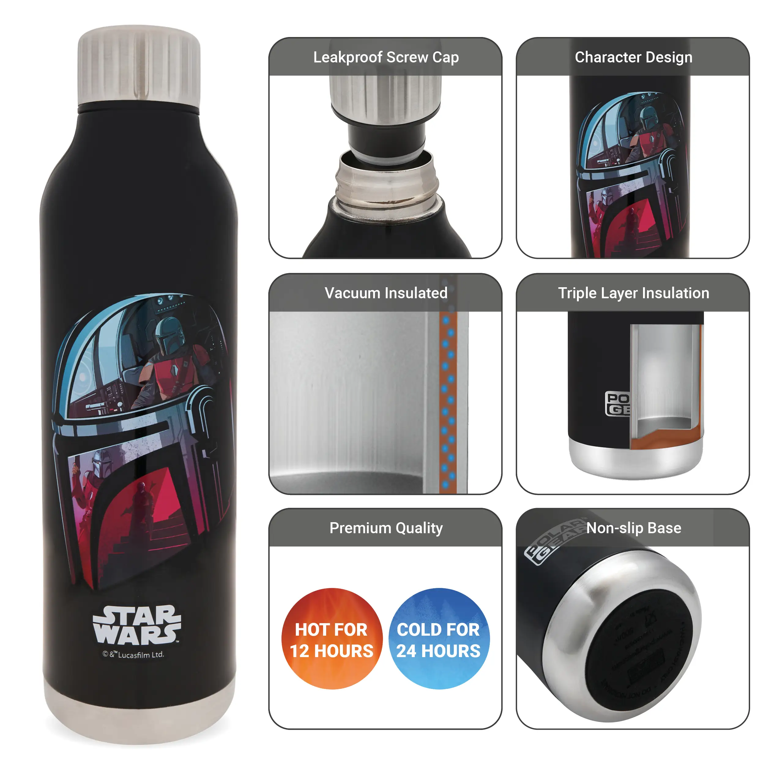 Mandalorian hydra flow 500ml insulated stainless steel water bottle