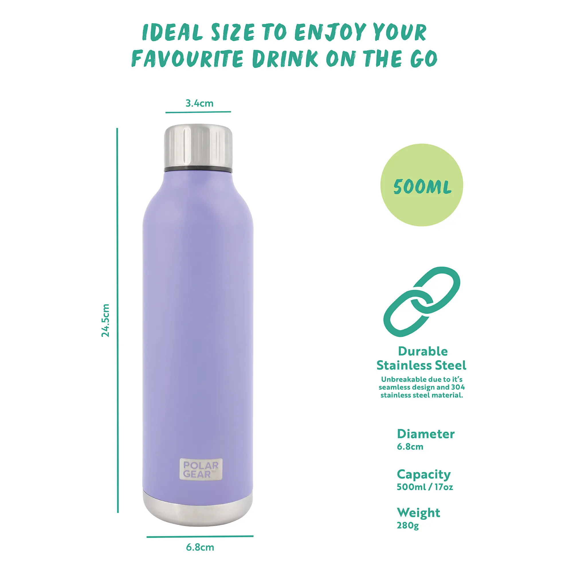 Hydra Flow Stainless Steel Insulated Bottle 500ml - Heather - Image 4