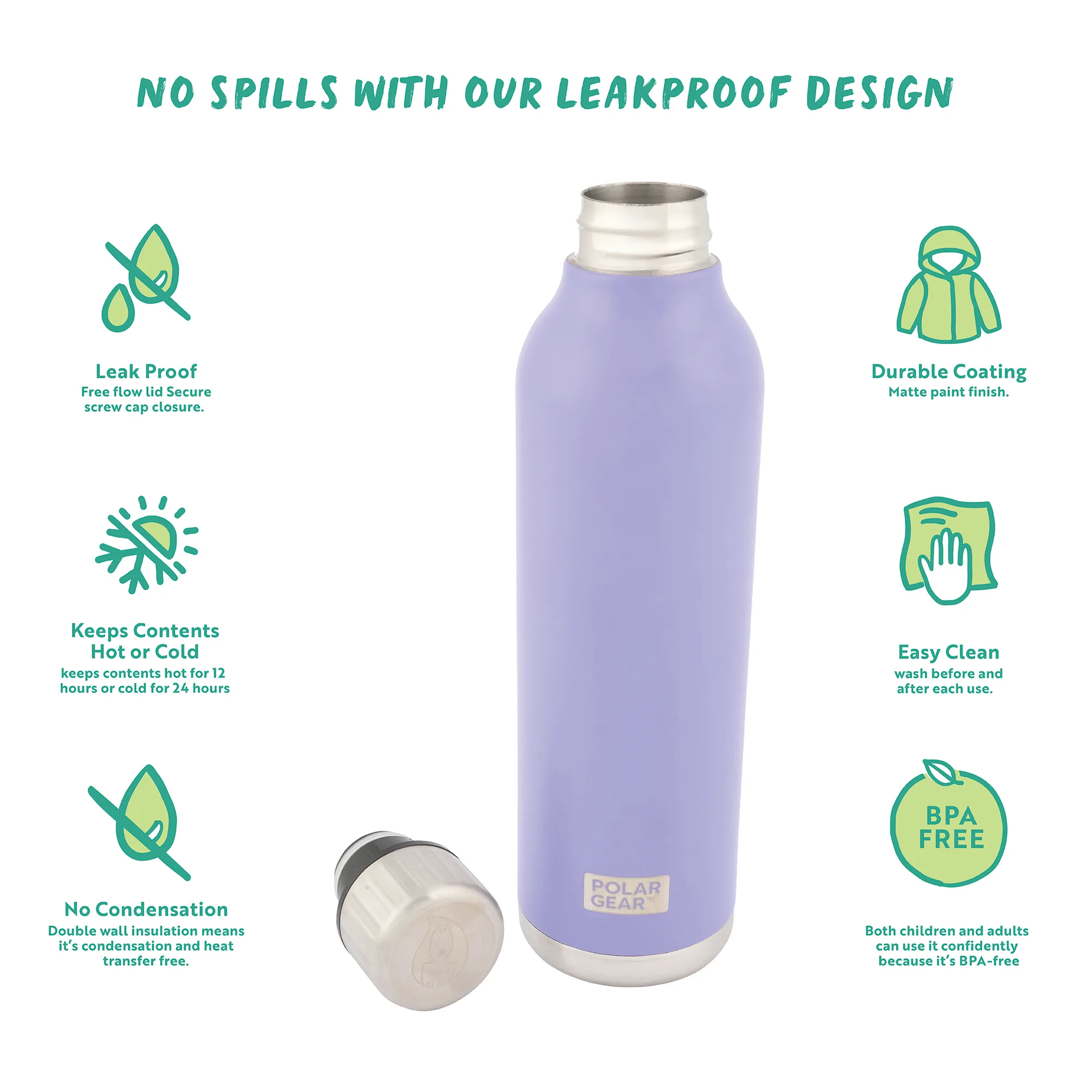 Hydra Flow Stainless Steel Insulated Bottle 500ml - Heather - Image 2
