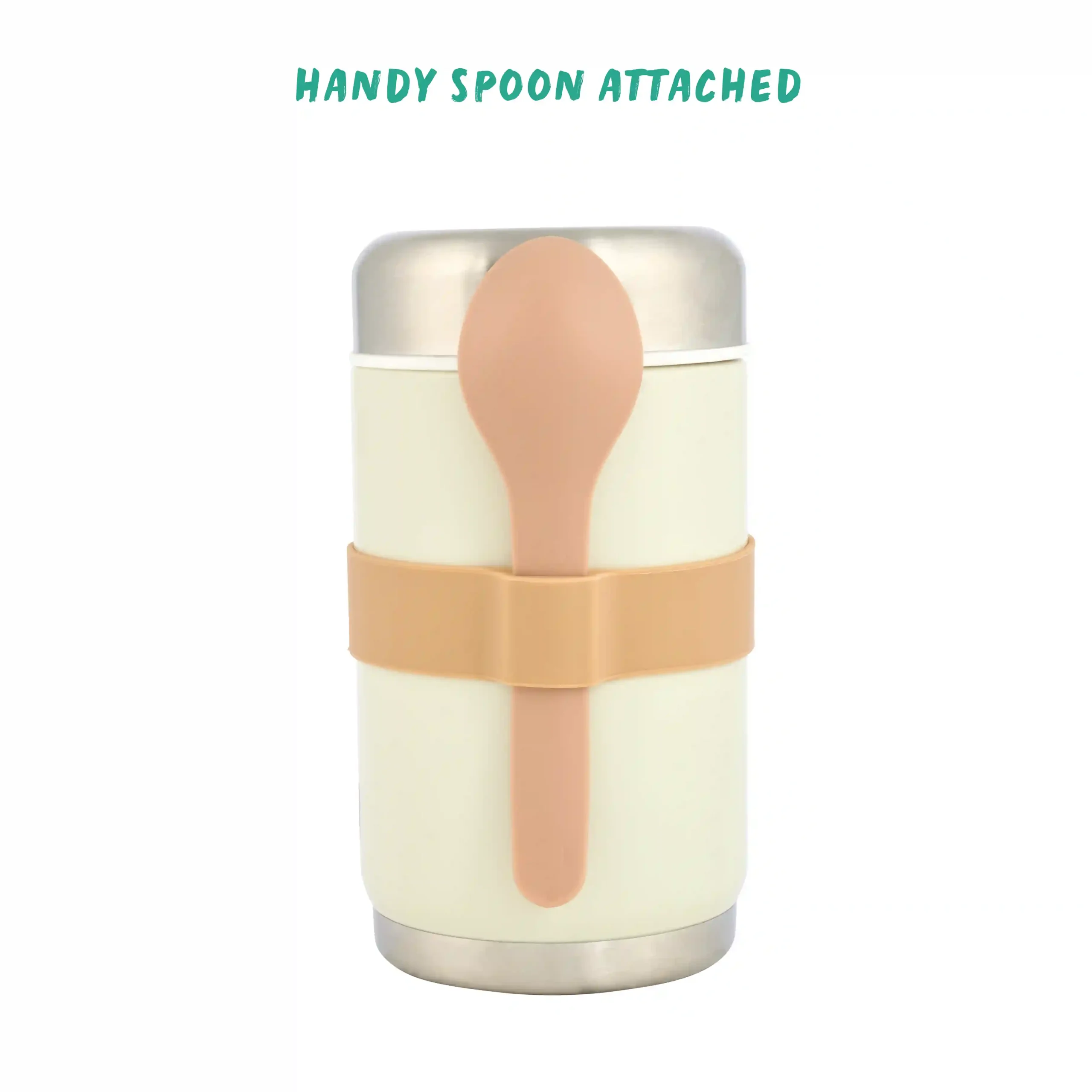 Stainless Steel Food Flask With Spoon 520ml - Cream - Image 6