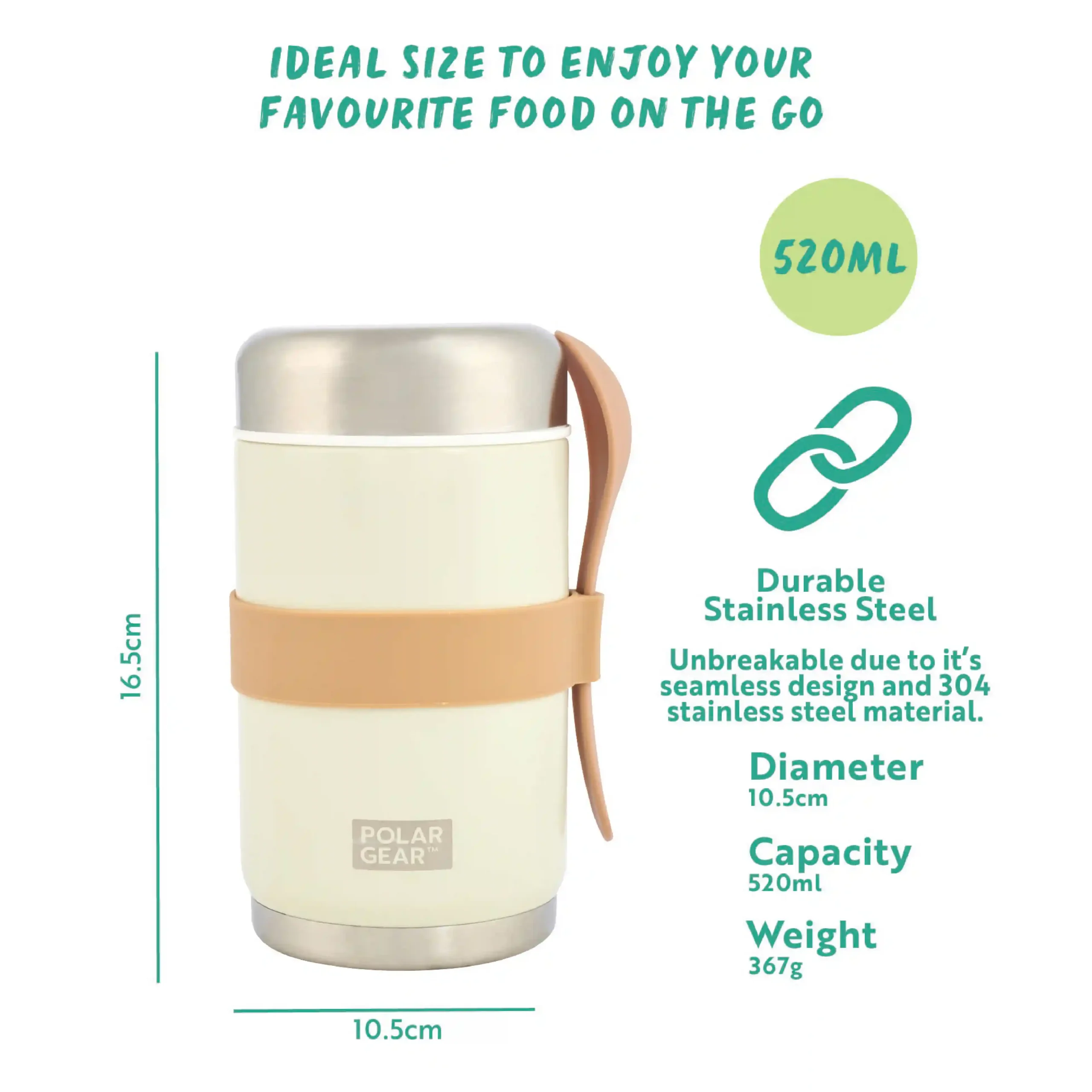 Stainless Steel Food Flask With Spoon 520ml - Cream - Image 5