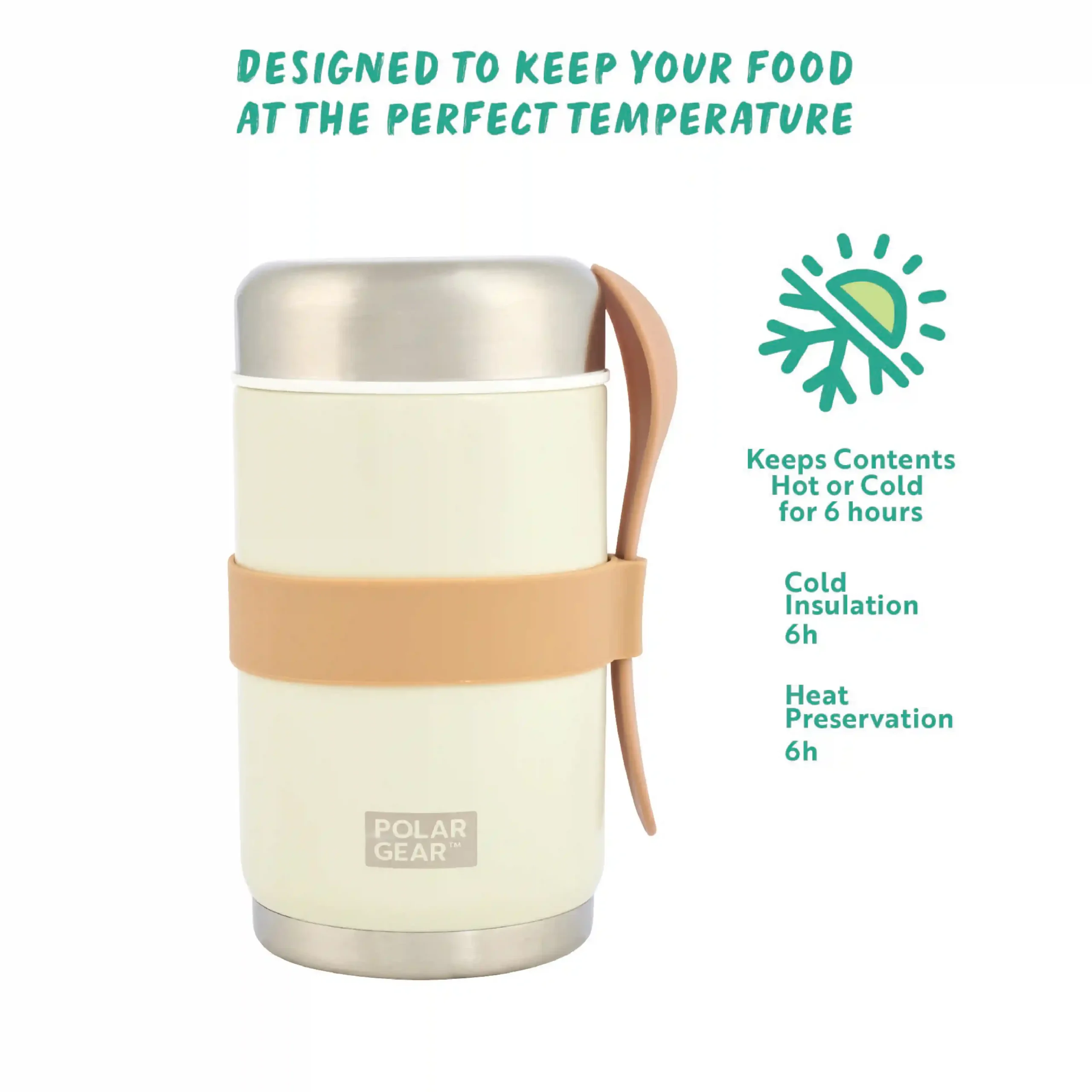 Stainless Steel Food Flask With Spoon 520ml - Cream - Image 4