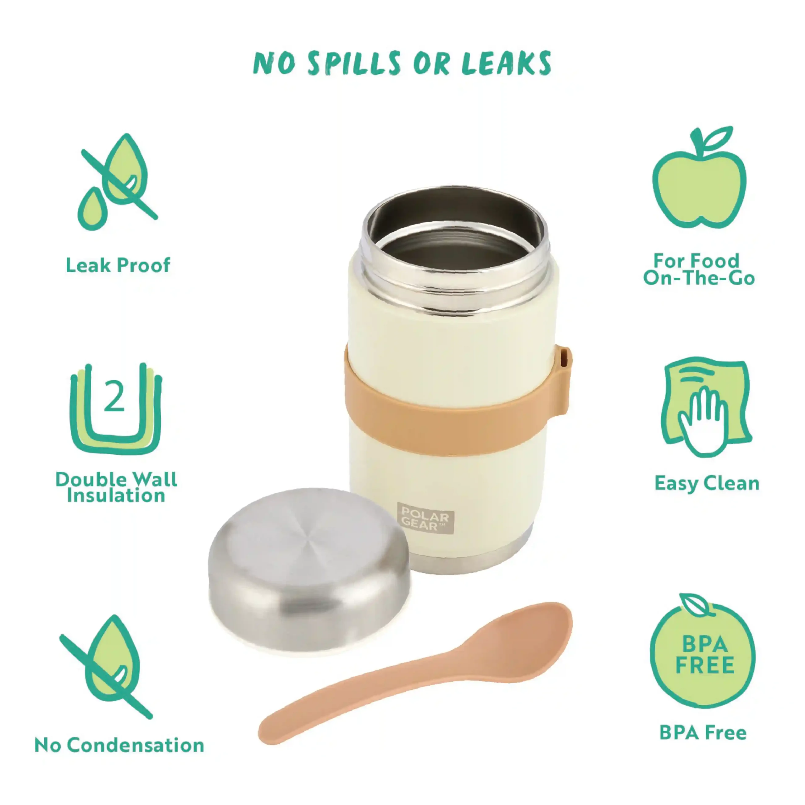 Stainless Steel Food Flask With Spoon 520ml - Cream - Image 2