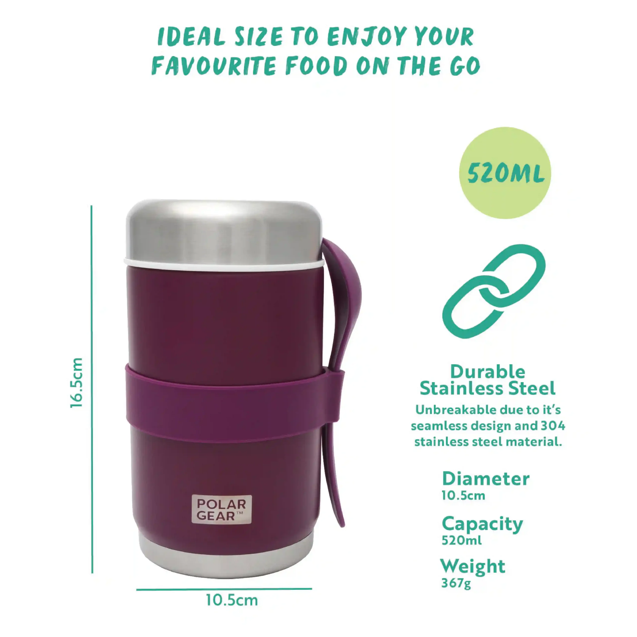 Stainless Steel Food Flask With Spoon 520ml - Grape - Image 5