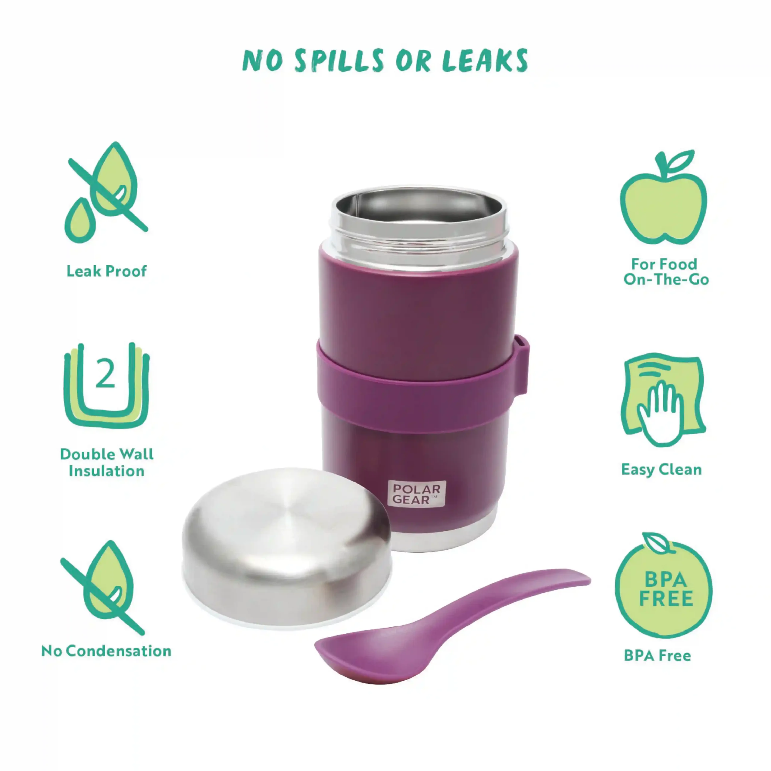 Stainless Steel Food Flask With Spoon 520ml - Grape - Image 2