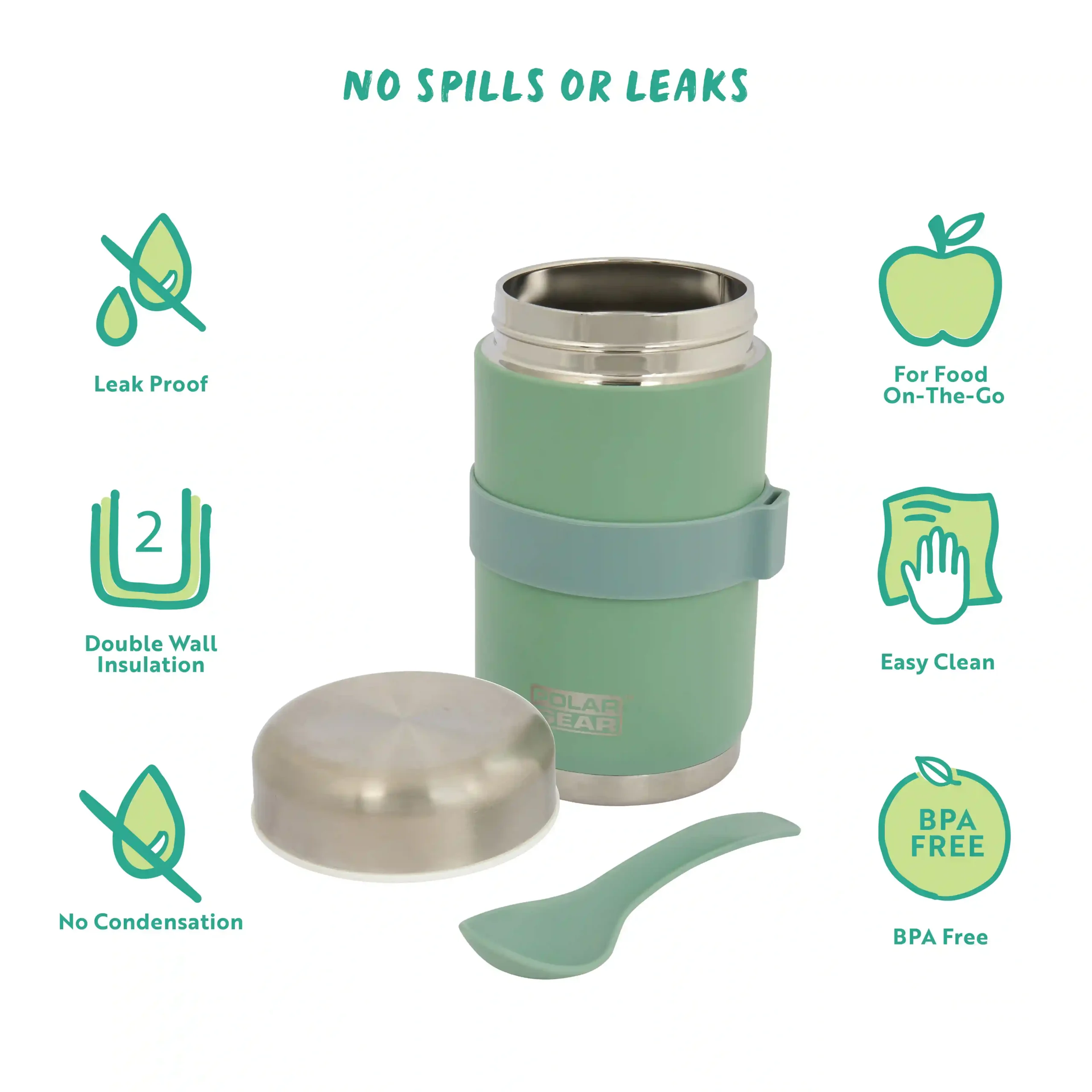 Stainless Steel Food Flask With Spoon 520ml - EU Green - Image 2