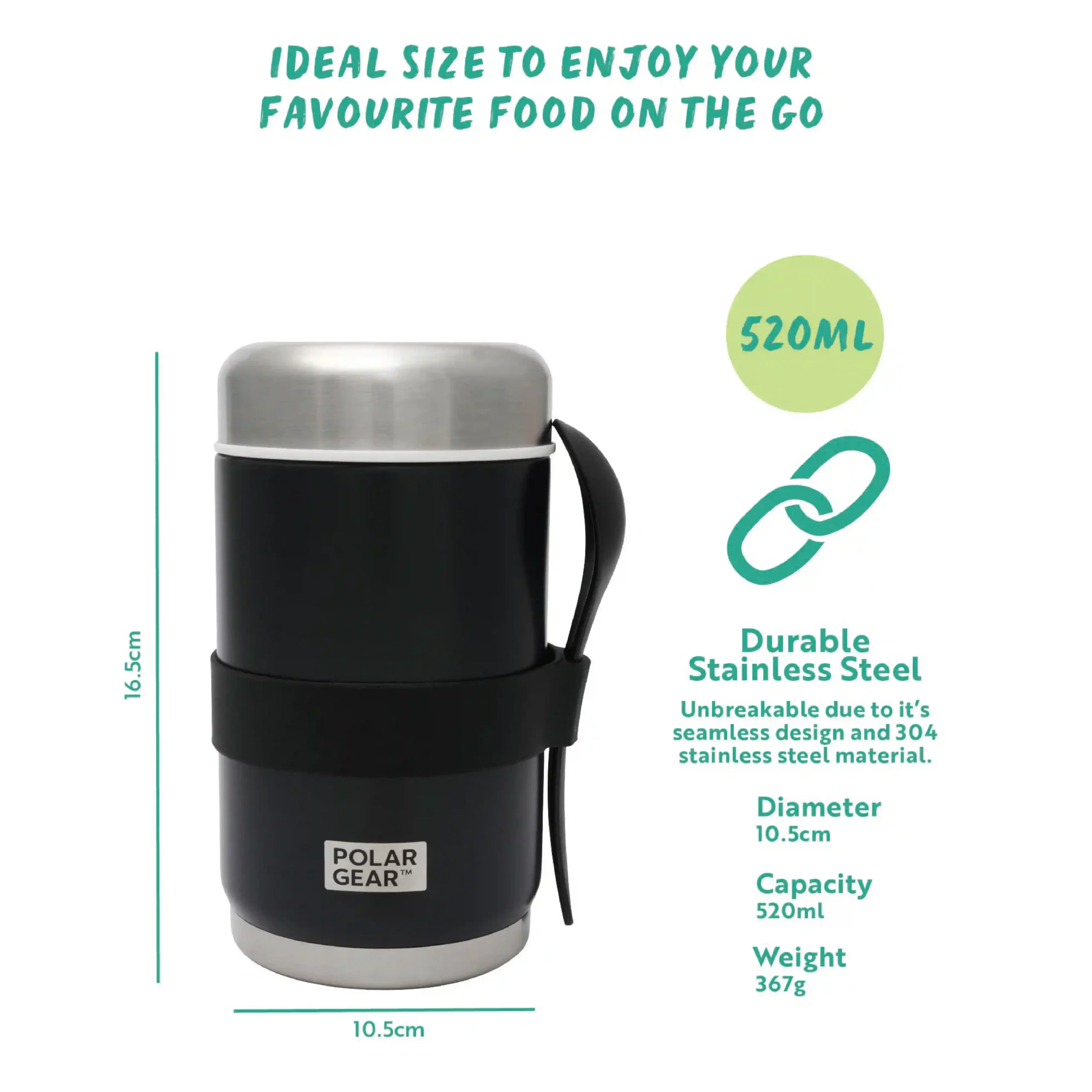 Stainless Steel Food Flask With Spoon 520ml - Black - Image 3