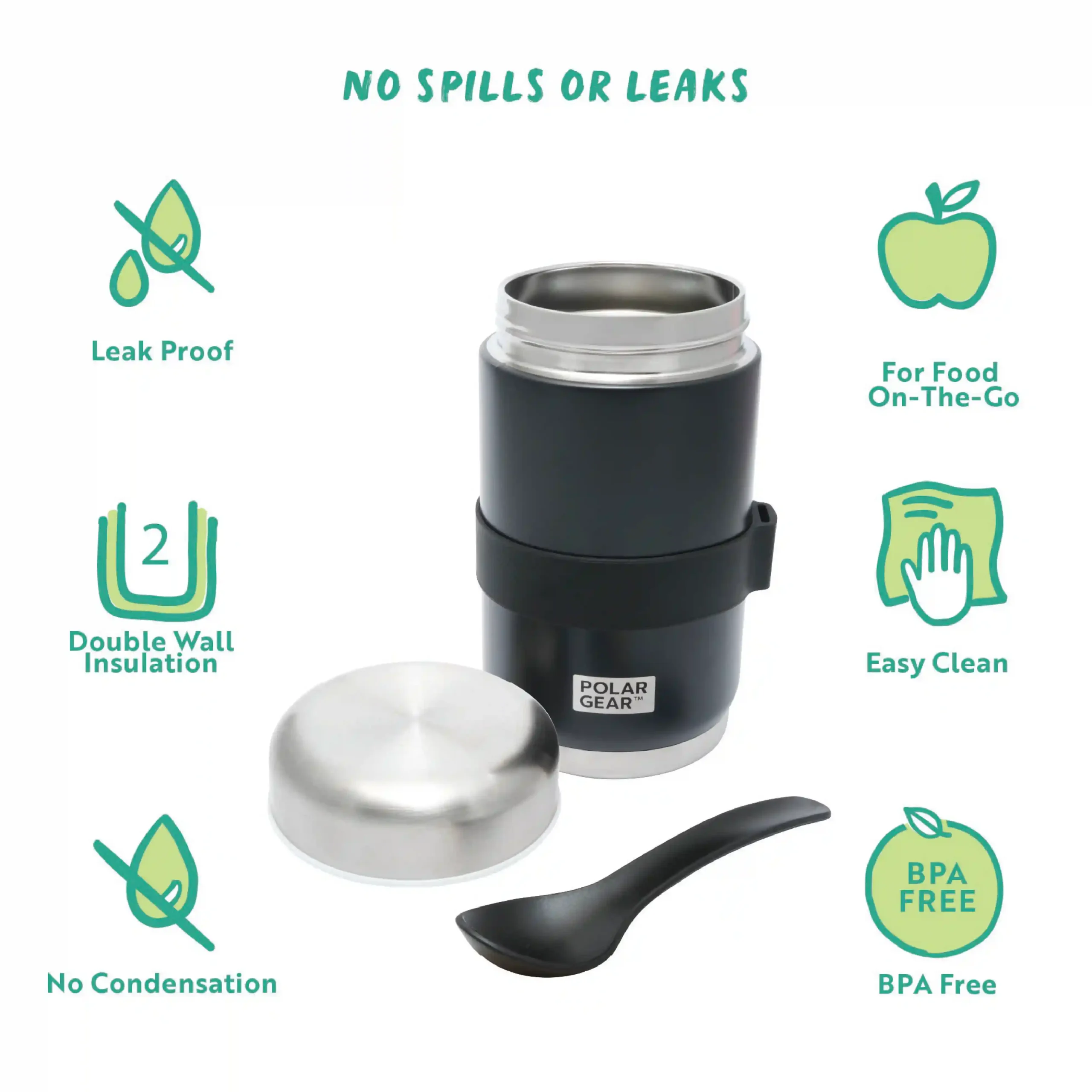 Stainless Steel Food Flask With Spoon 520ml - Black - Image 2