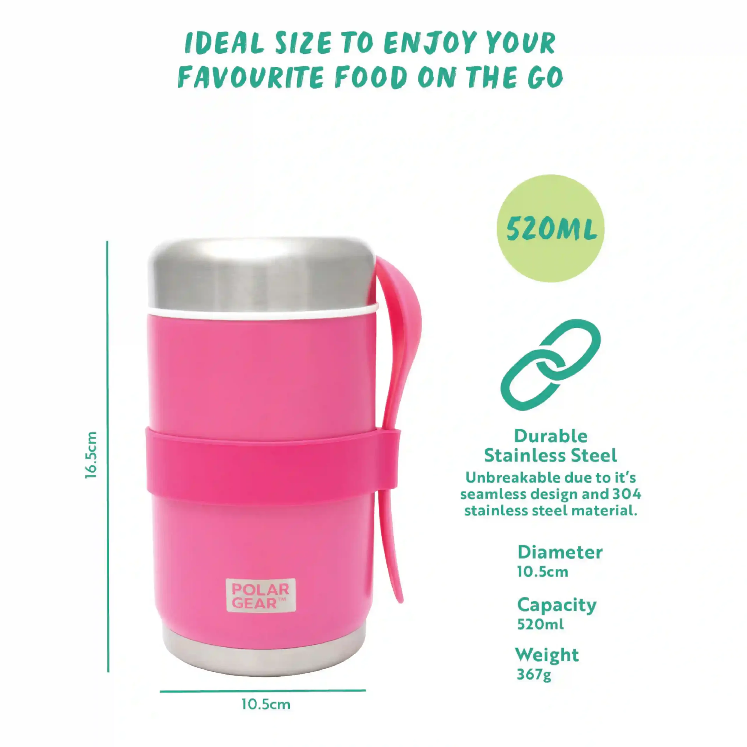Stainless Steel Food Flask With Spoon 520ml - Rose - Image 4