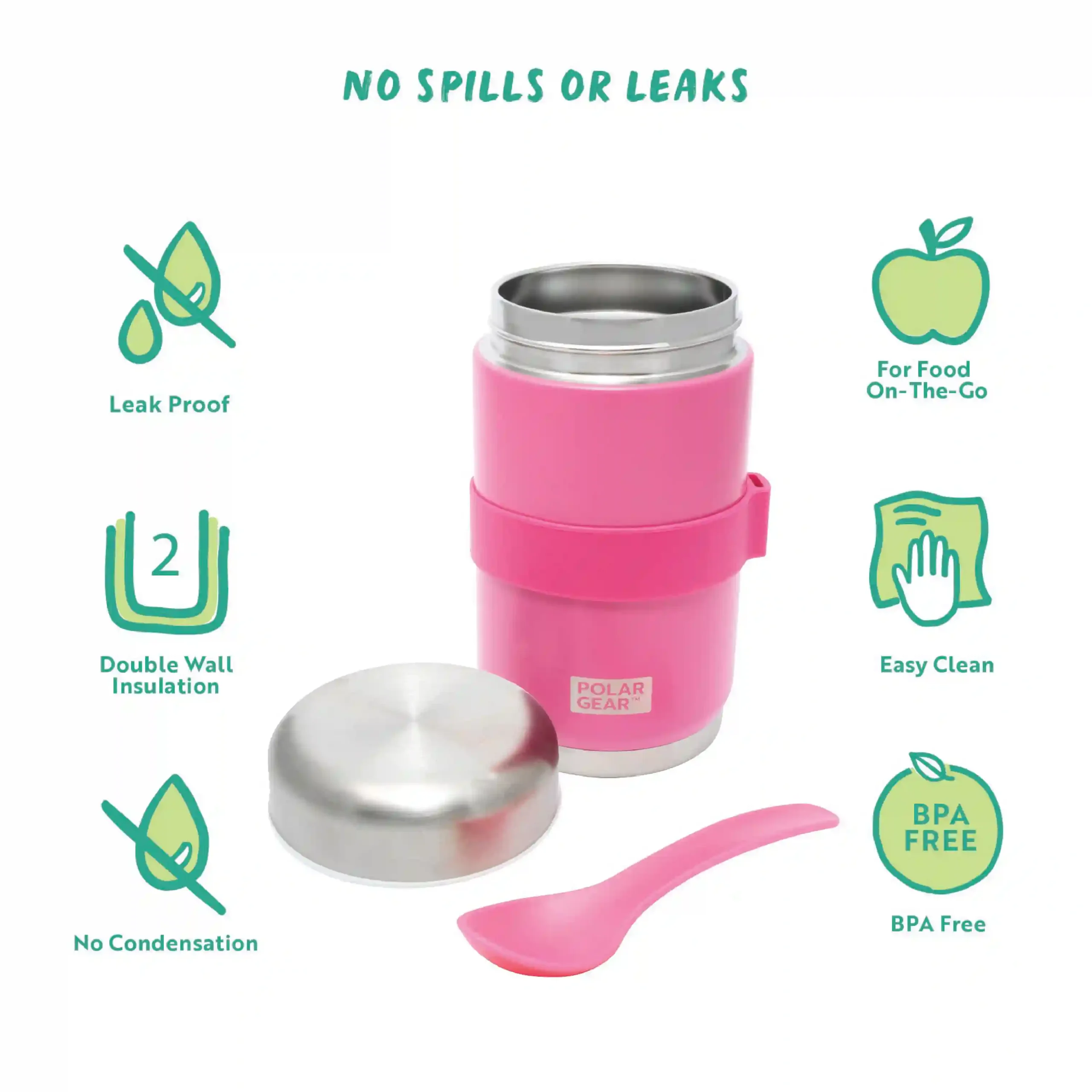 Stainless Steel Food Flask With Spoon 520ml - Rose - Image 2
