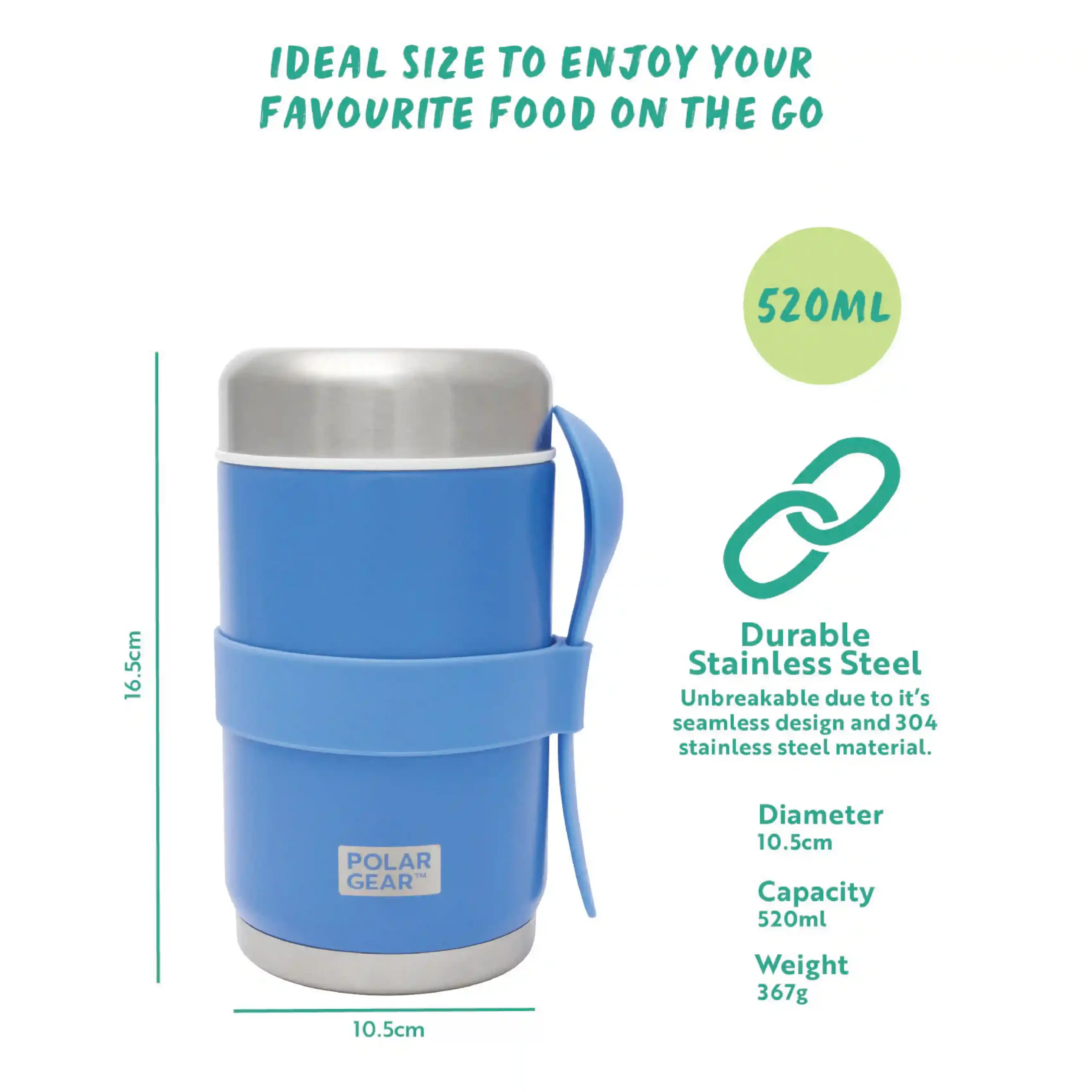 Stainless Steel Food Flask With Spoon 520ml - CO Blue - Image 5