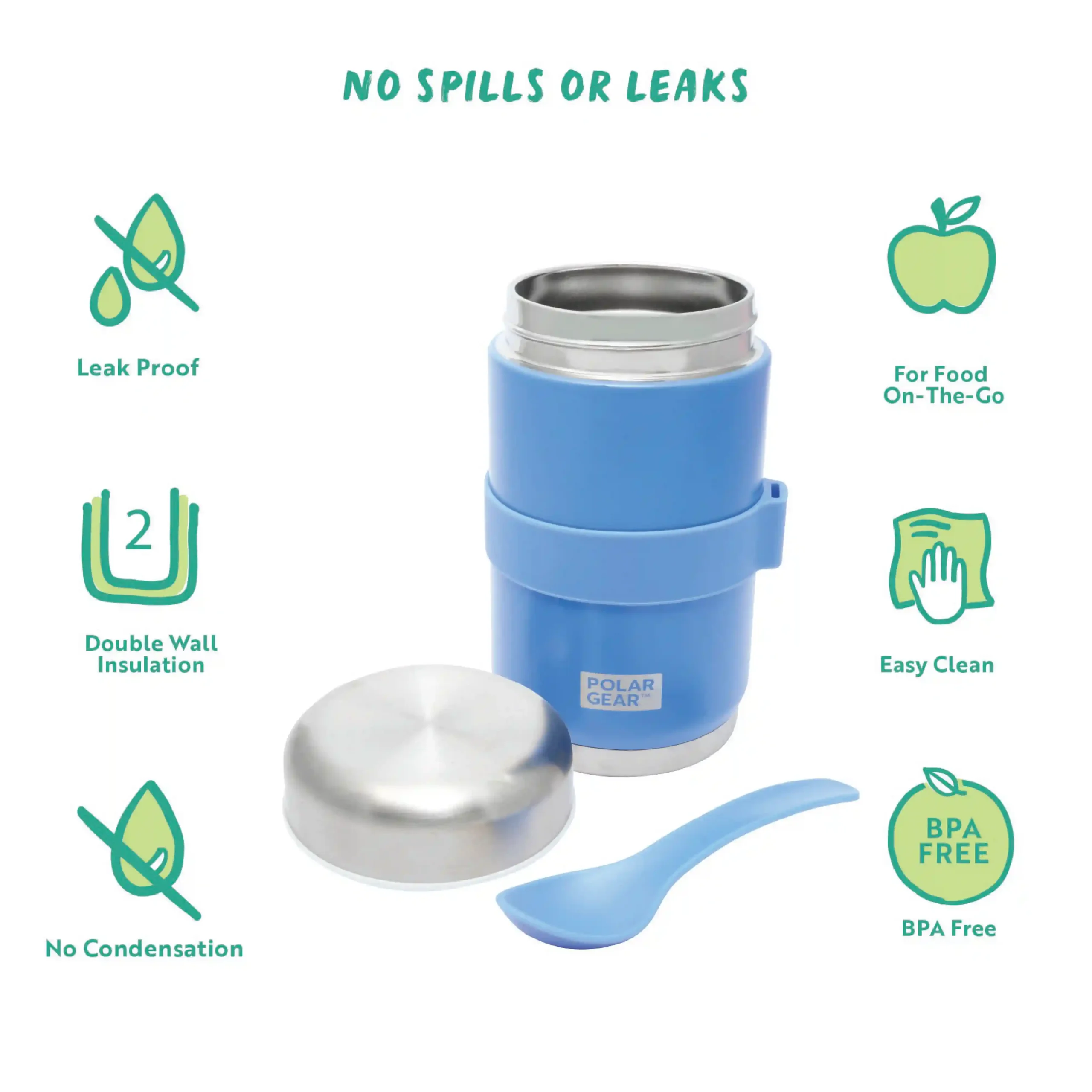 Stainless Steel Food Flask With Spoon 520ml - CO Blue - Image 2