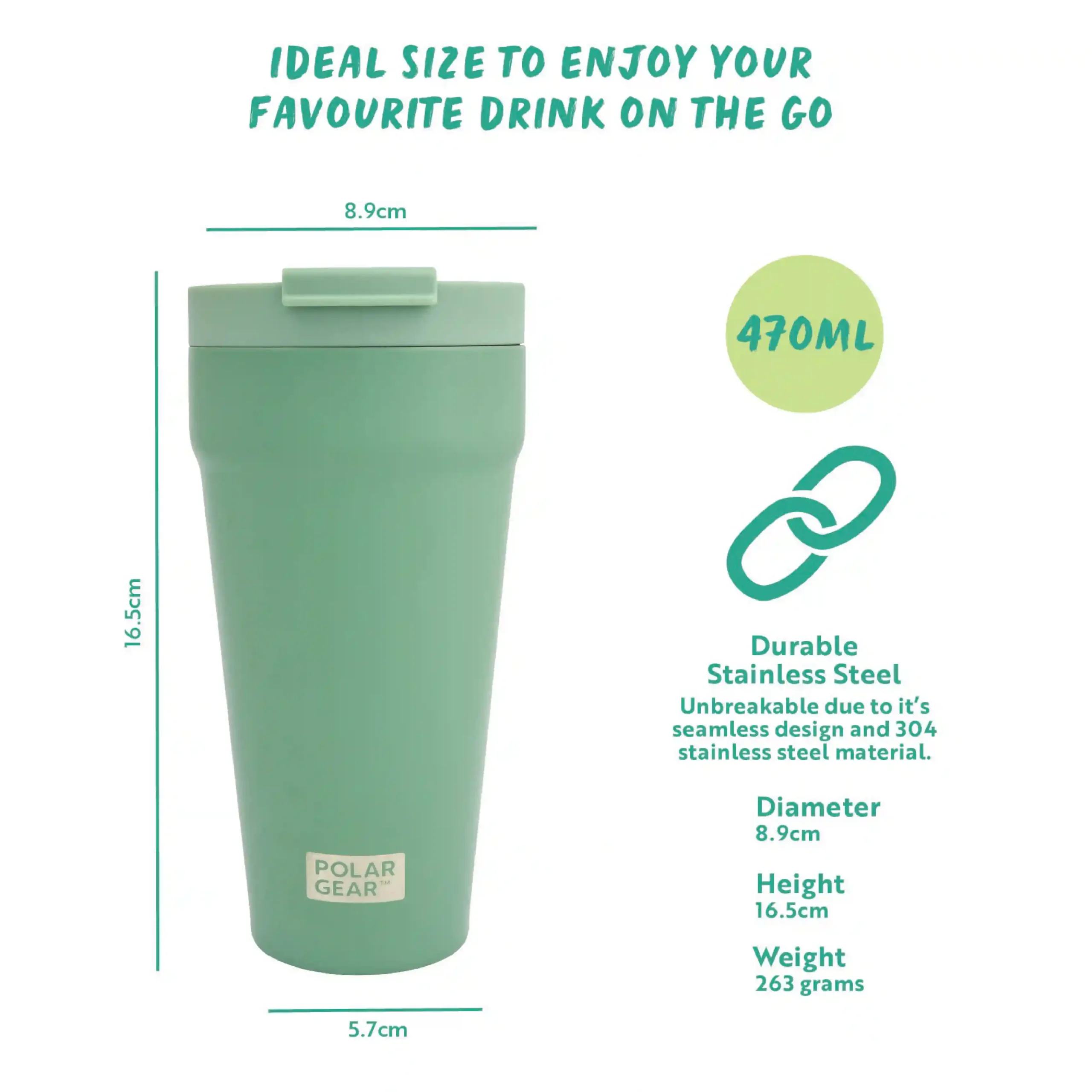 Reusable Coffee Tumbler 470ml - Eucalyptus - Image 3