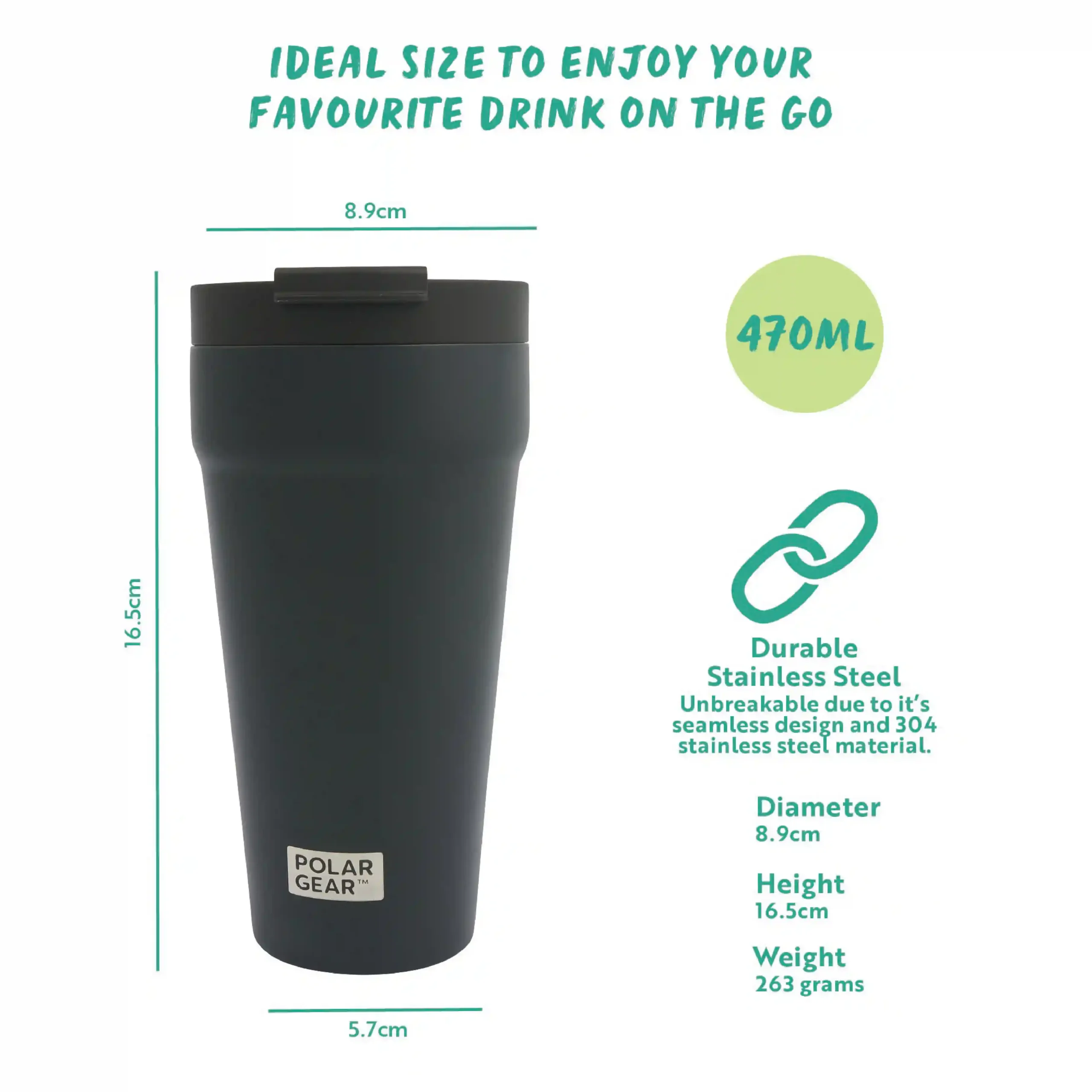 Reusable Coffee Tumbler 470ml - Black - Image 3