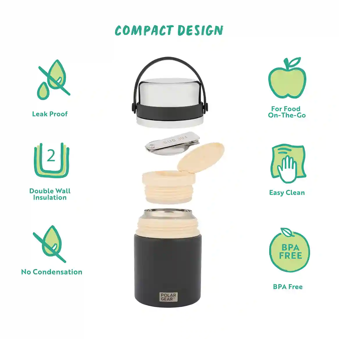 Insulated Food Flask With Spoon 600ml - Black - Image 5