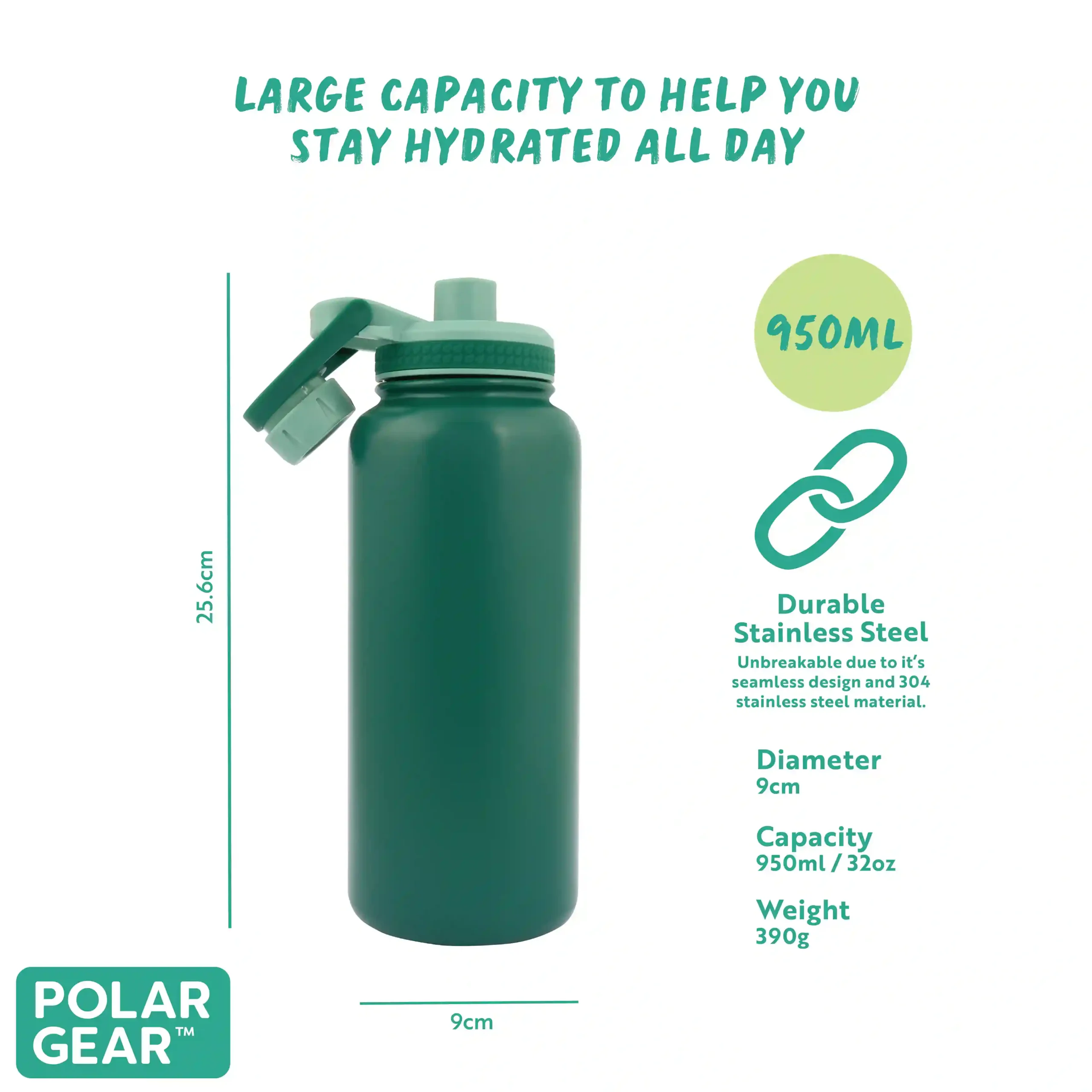 Hydra Explorer Insulated Water Bottle 1L - Forest Green - Image 3