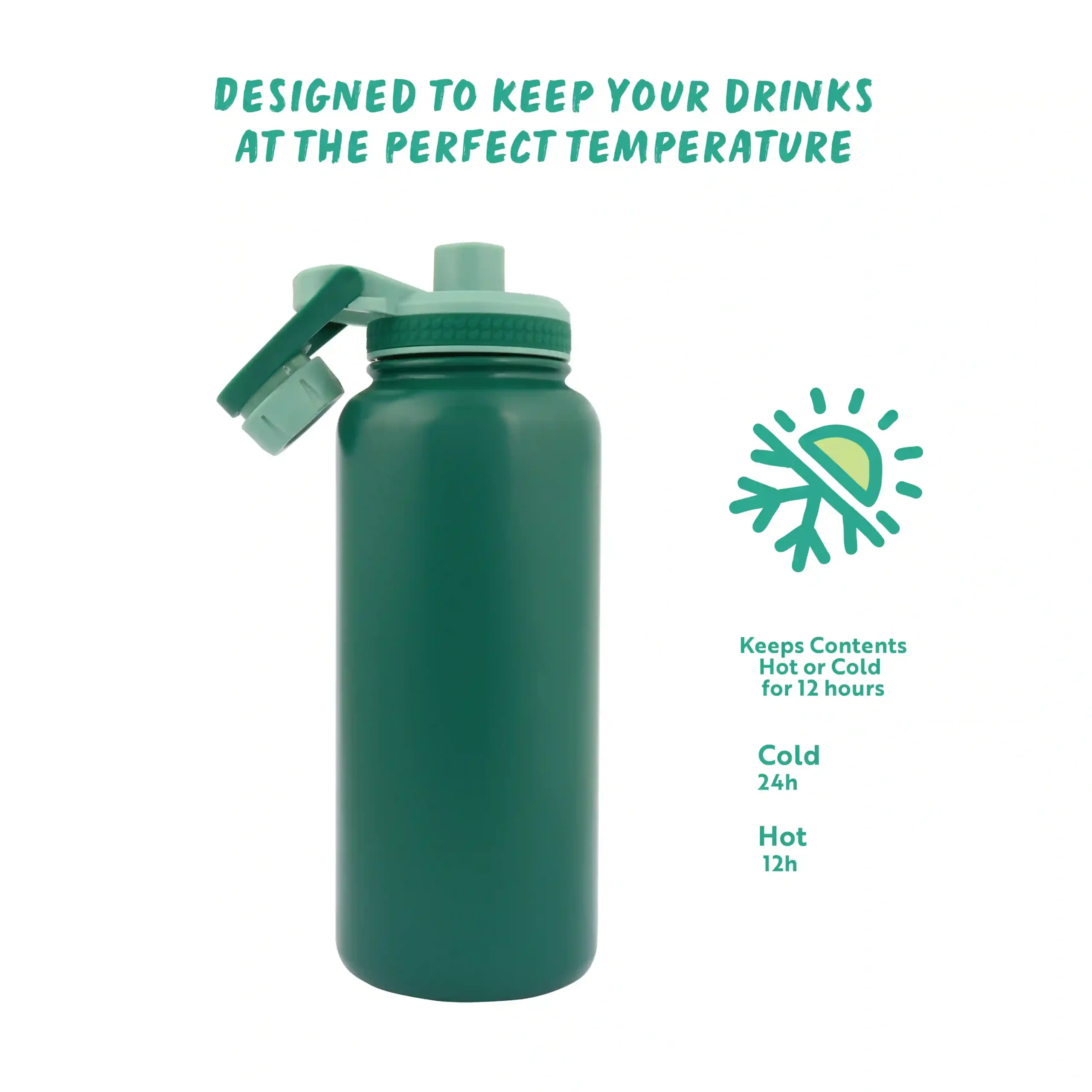 Hydra Explorer Insulated Water Bottle 1L - Forest Green - Image 4