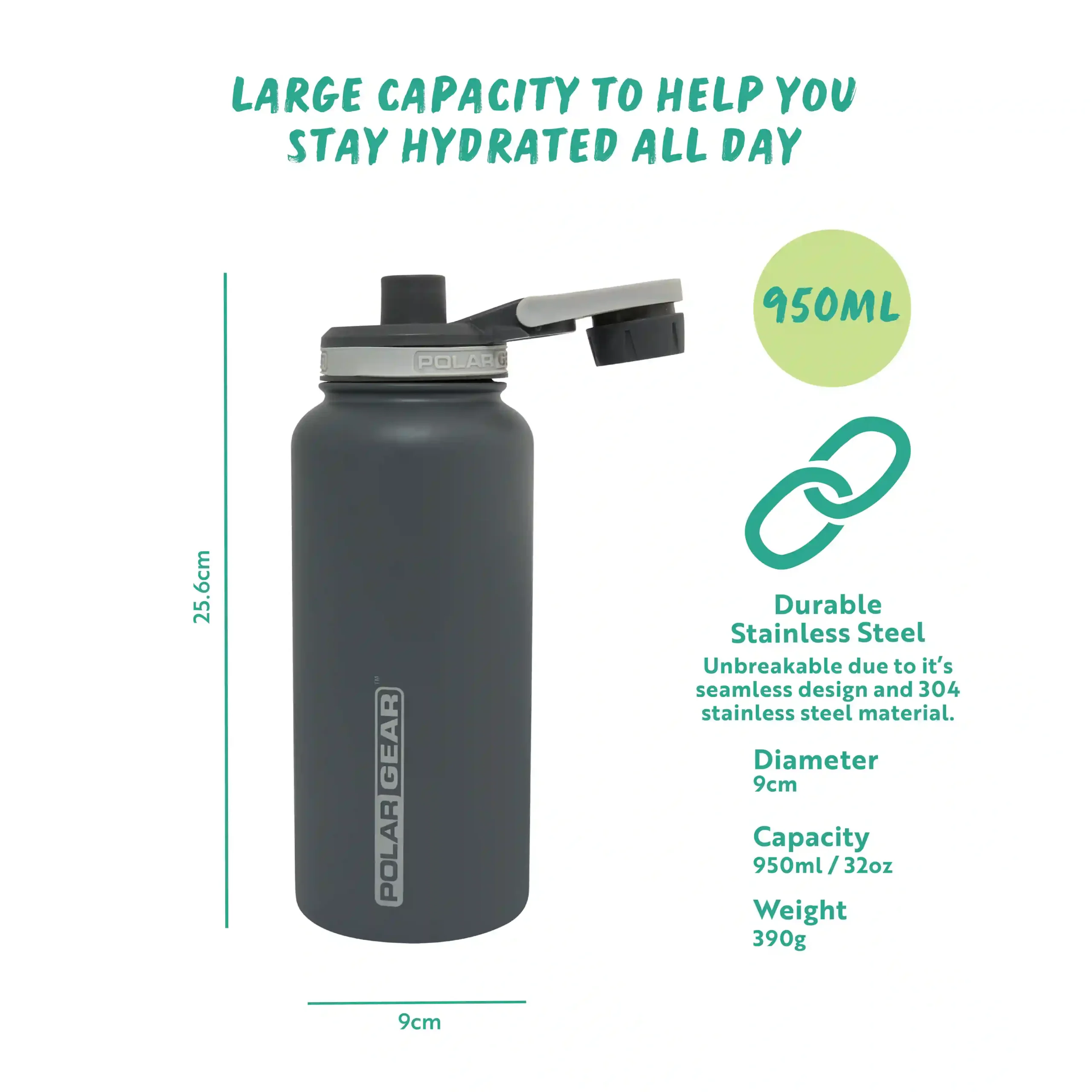 Hydra Explorer Insulated Water Bottle 1L - Graphite - Image 4