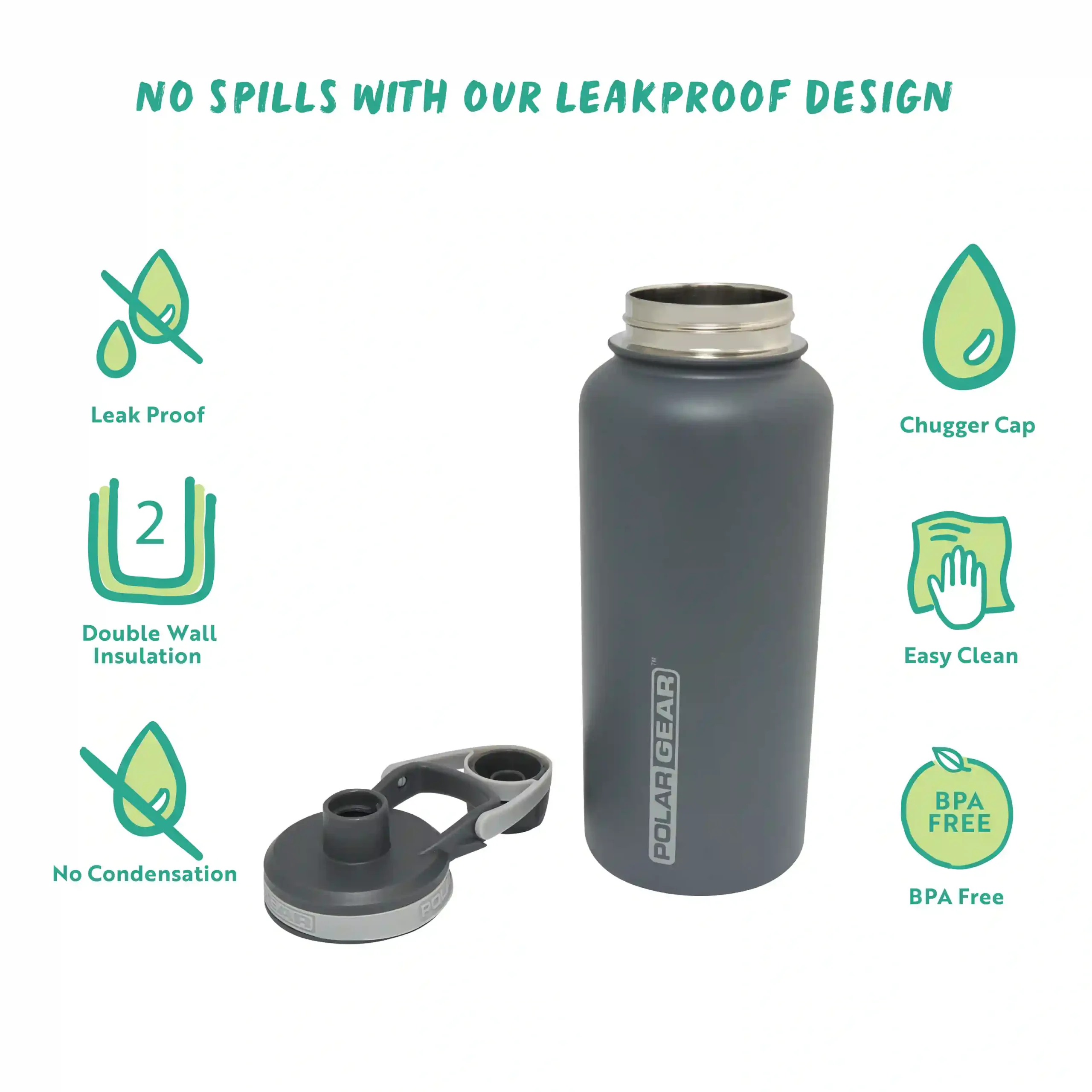 Hydra Explorer Insulated Water Bottle 1L - Graphite - Image 2