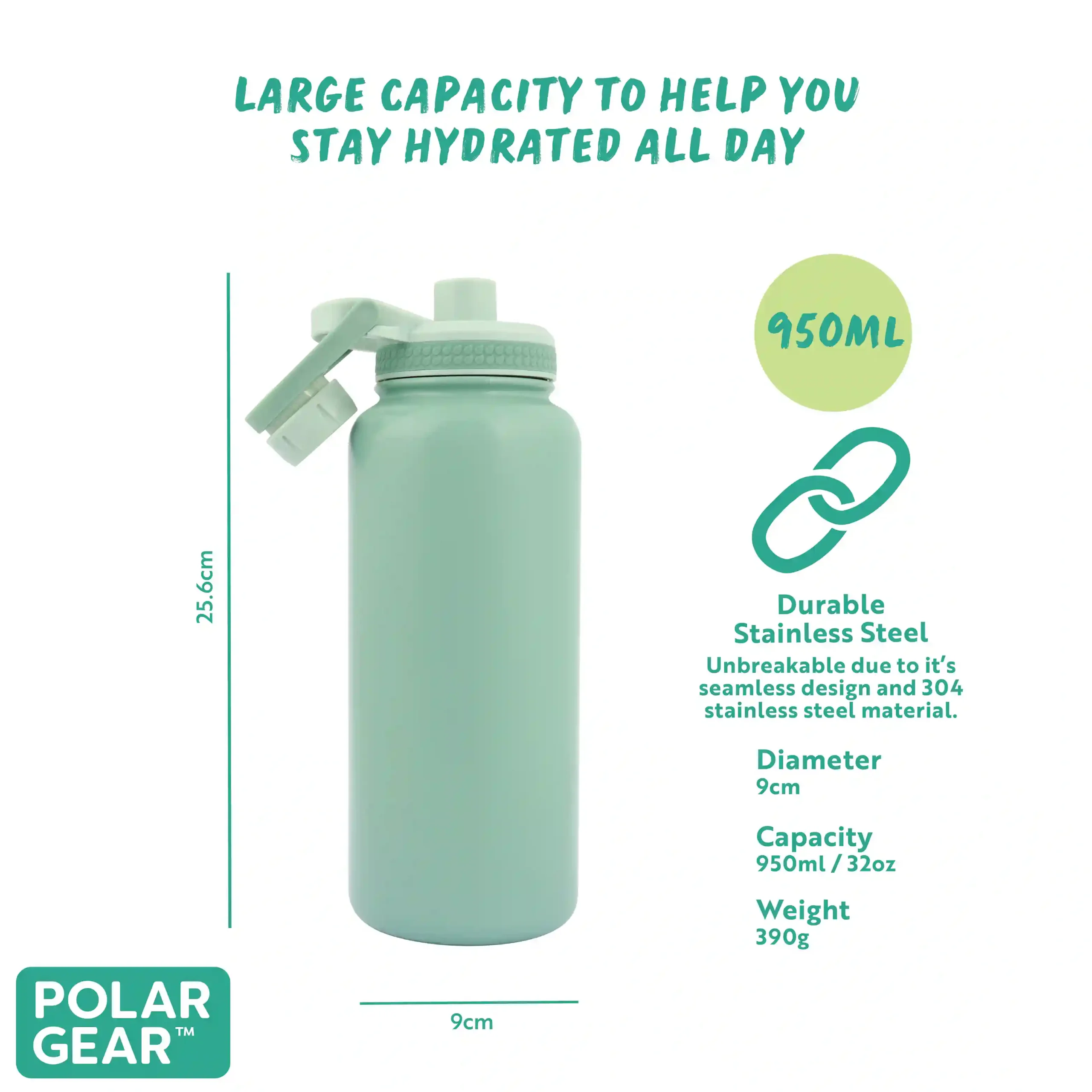 Hydra Explorer Insulated Water Bottle 1L - EU Green - Image 3