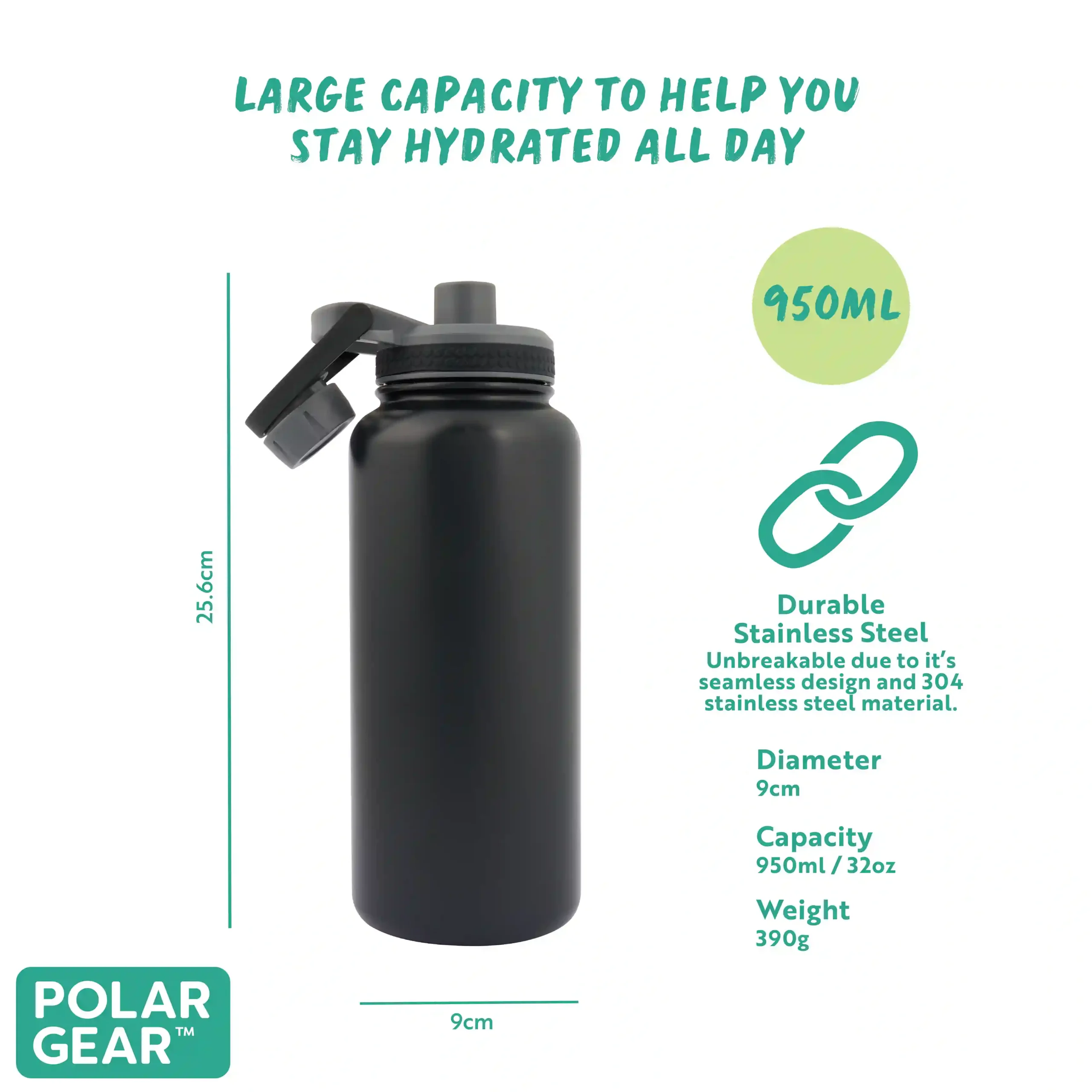 Hydra Explorer Insulated Water Bottle 1L- Black - Image 3