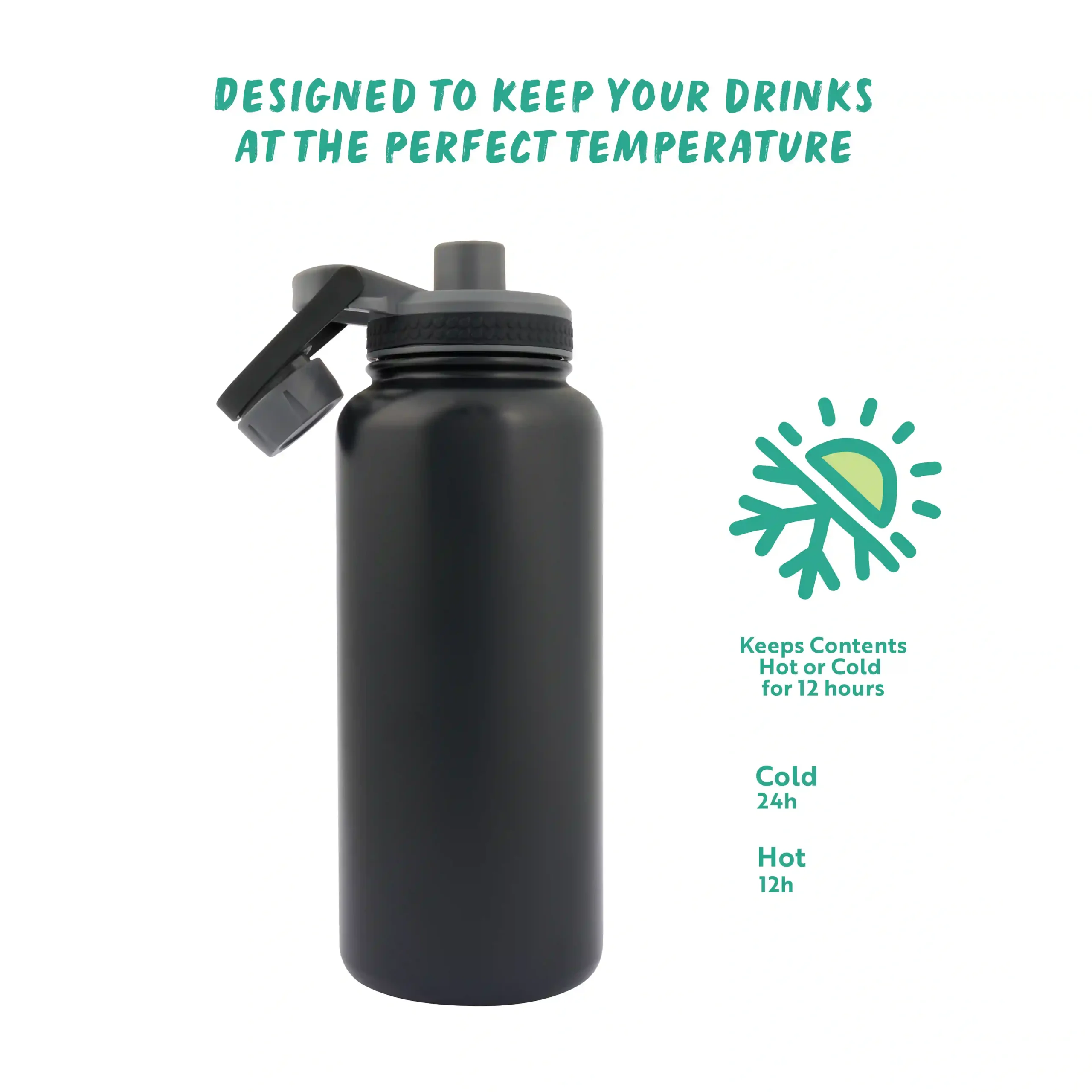 Hydra Explorer Insulated Water Bottle 1L- Black - Image 4
