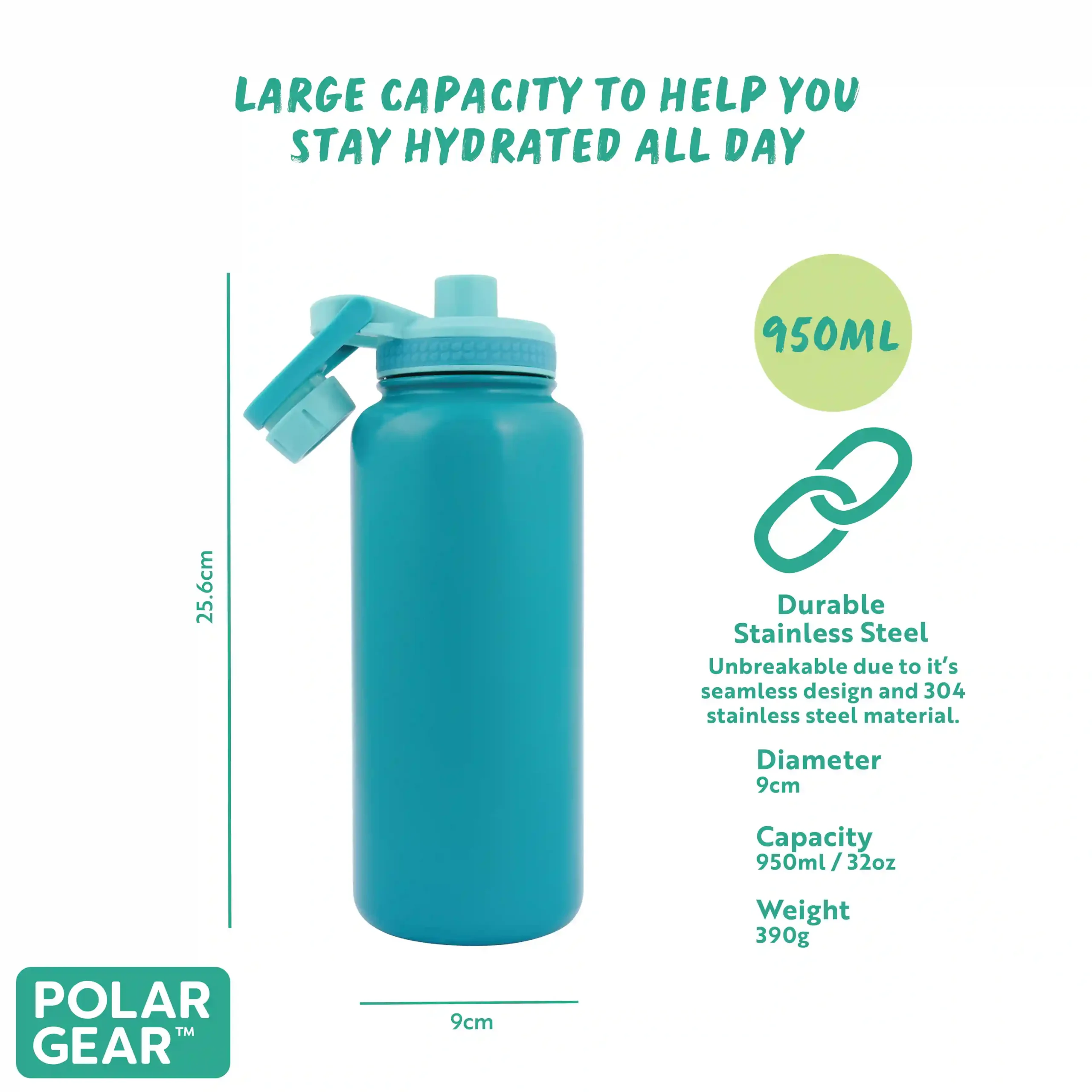 Hydra Explorer Insulated Water Bottle 1L- Teal - Image 3