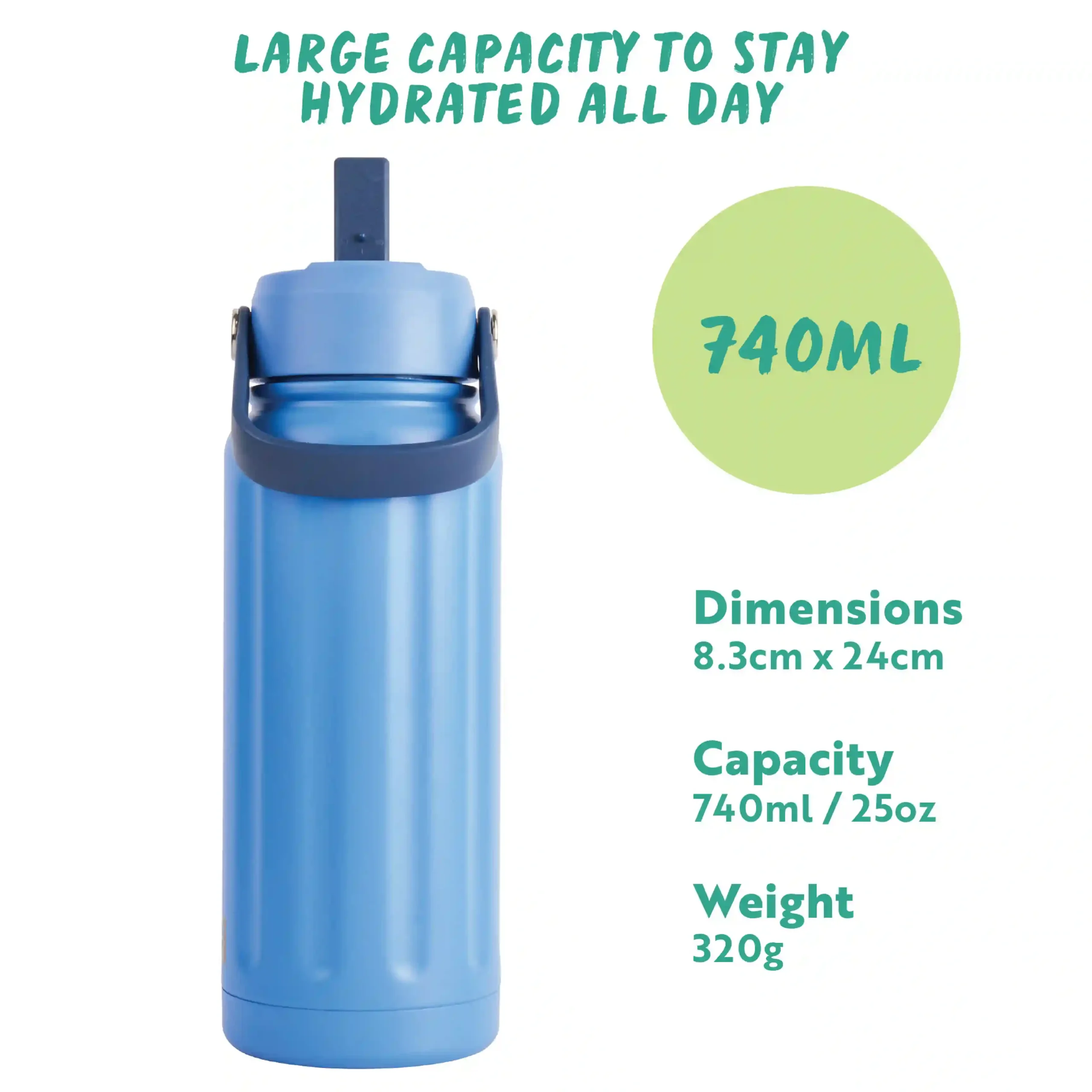 Hydra Wave Insulated Water Bottle 740ml - CO Blue - Image 4