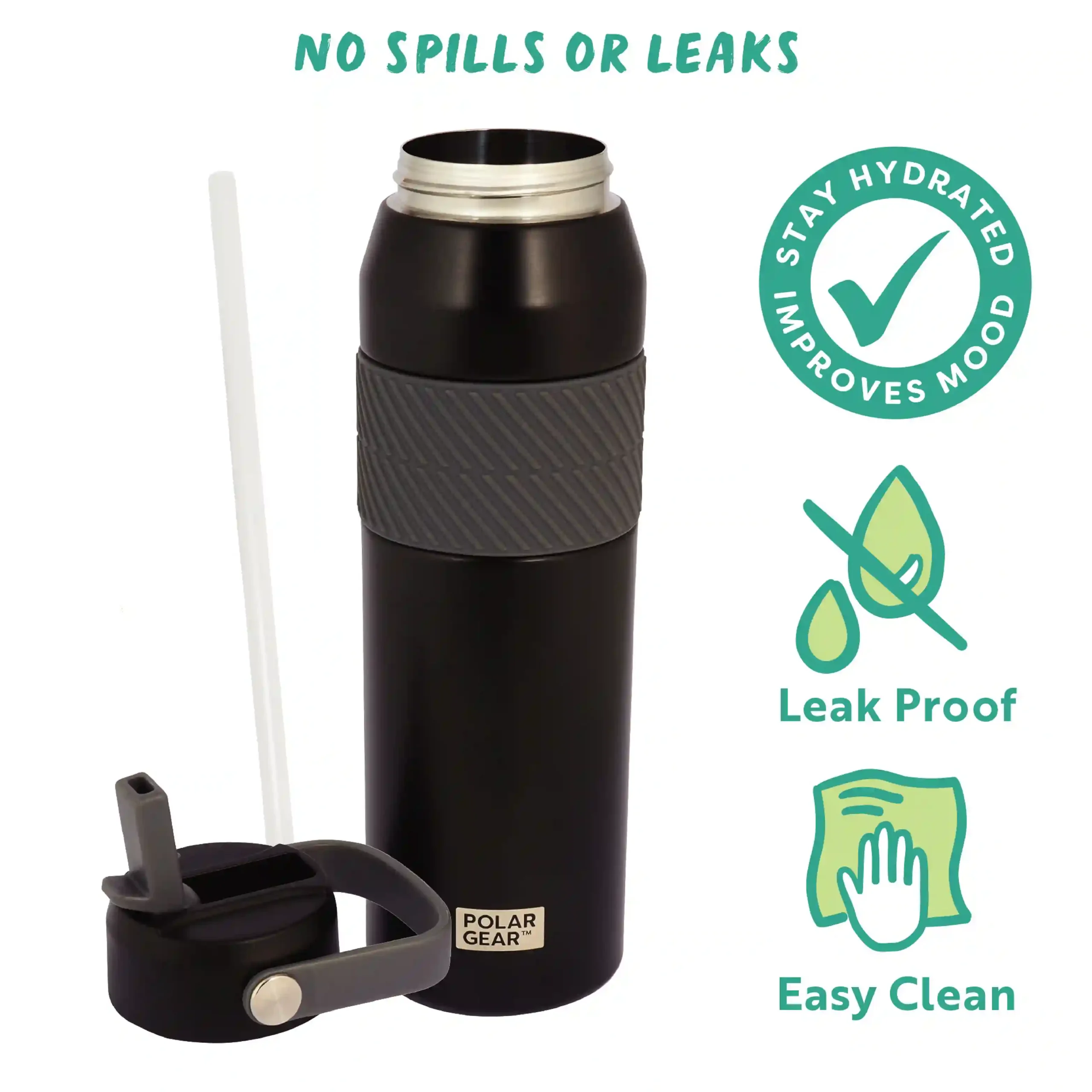 Hydra Grip Insulated Water Bottle 850ml - Black - Image 3