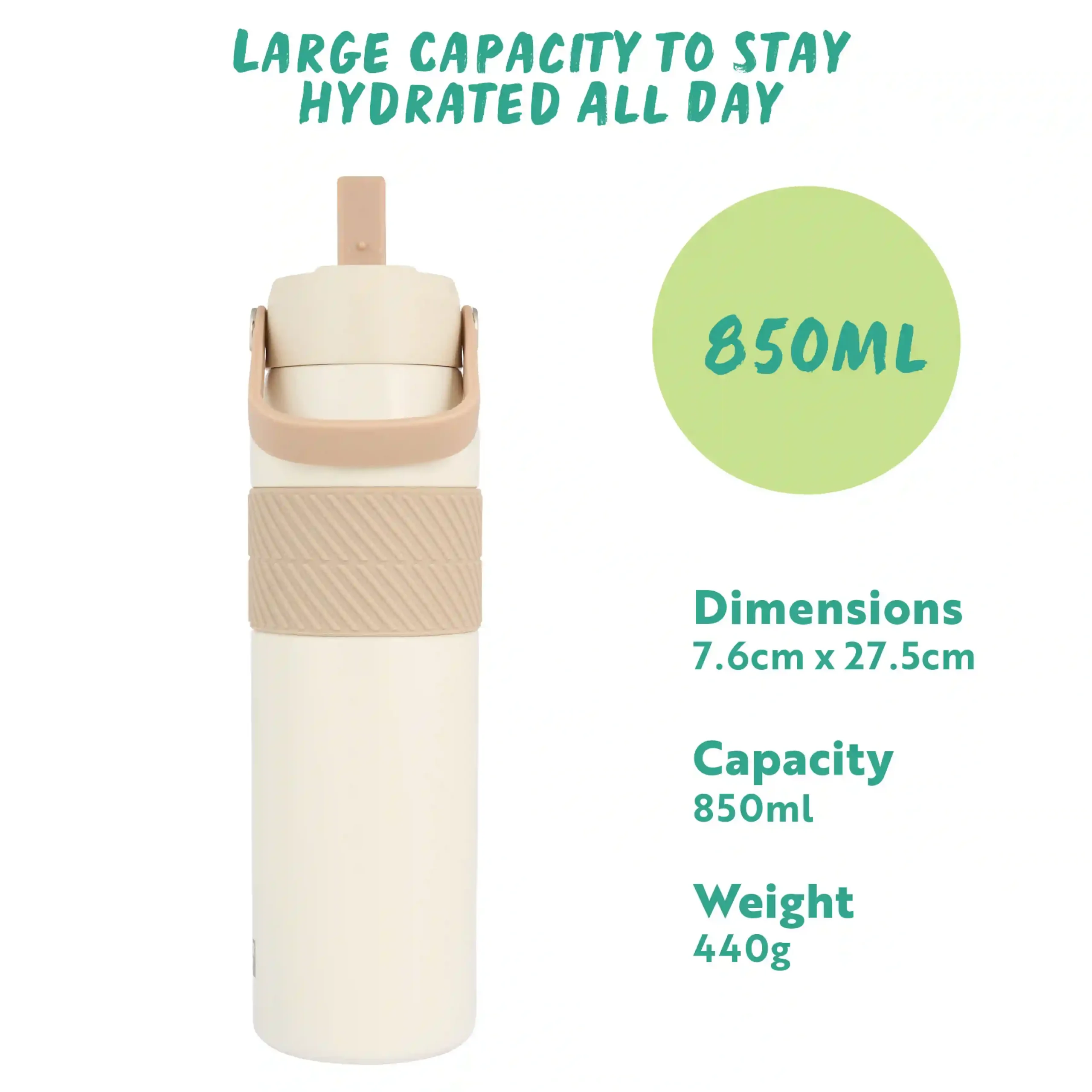 Hydra Grip Insulated Water Bottle 850ml - Cream - Image 4