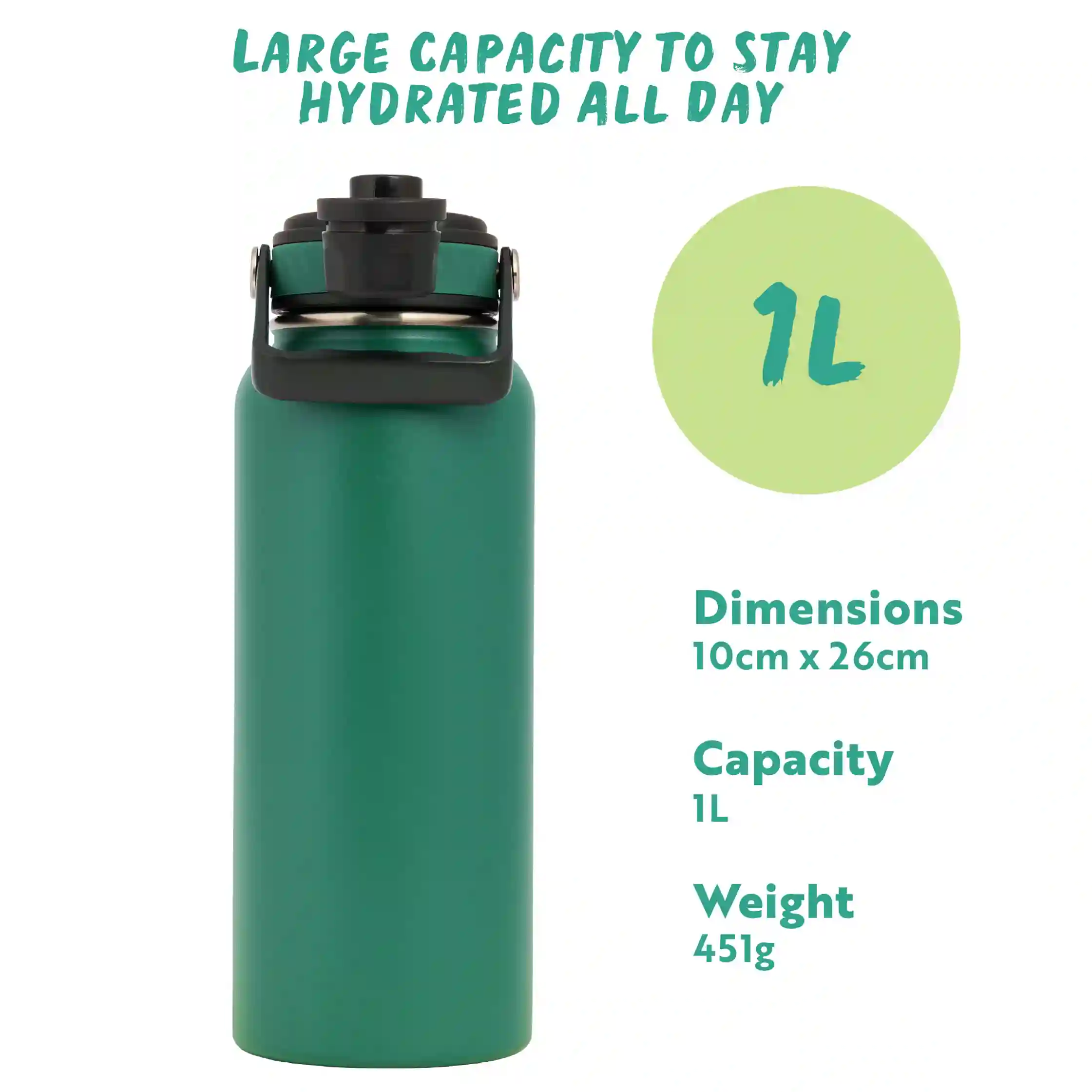 Hydra Venture Insulated Water Bottle 1L - Forest - Image 3