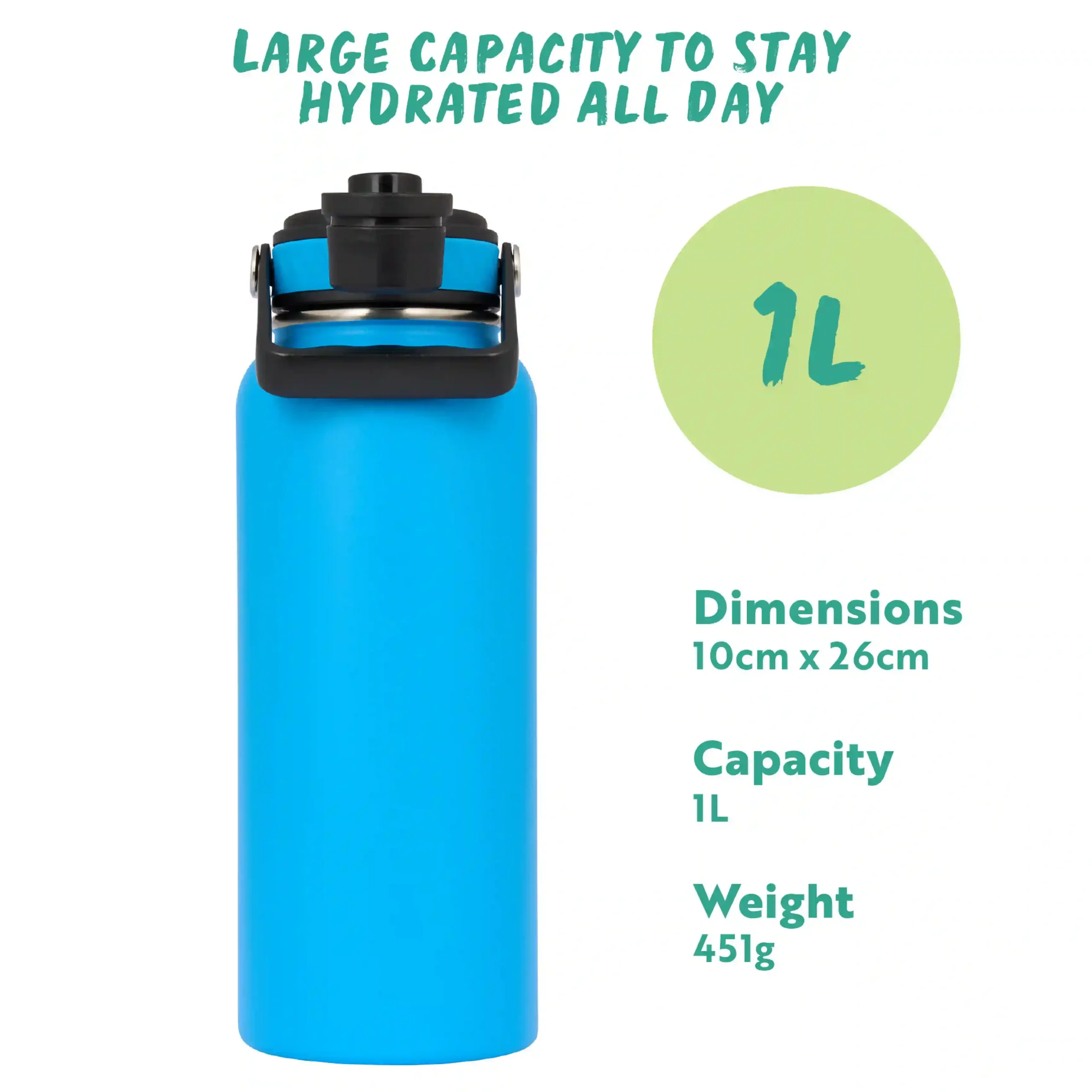 Hydra Venture Insulated Water Bottle 1L - Azure - Image 3