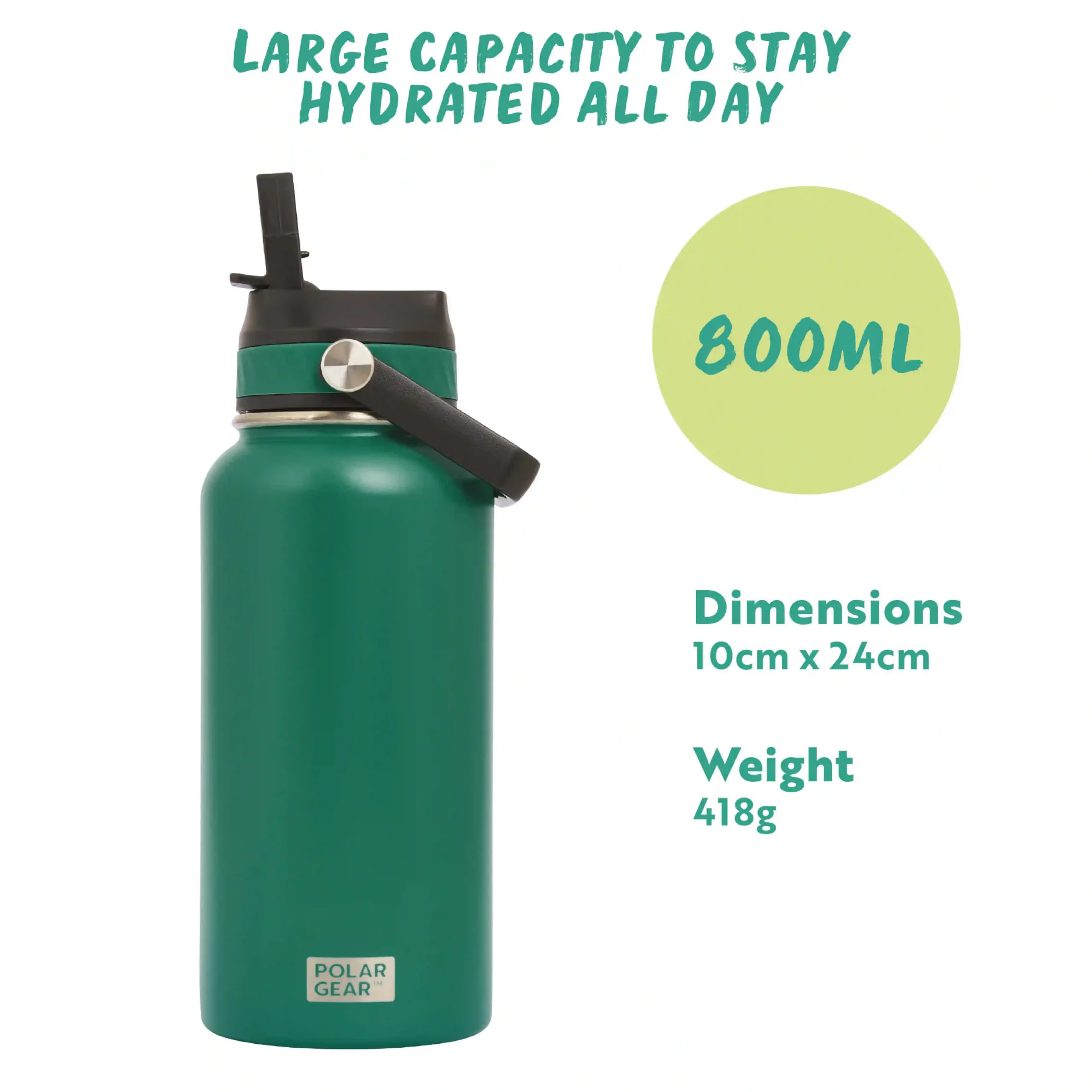 Hydra Roam Insulated Water Bottle 800ml - Forest - Image 4