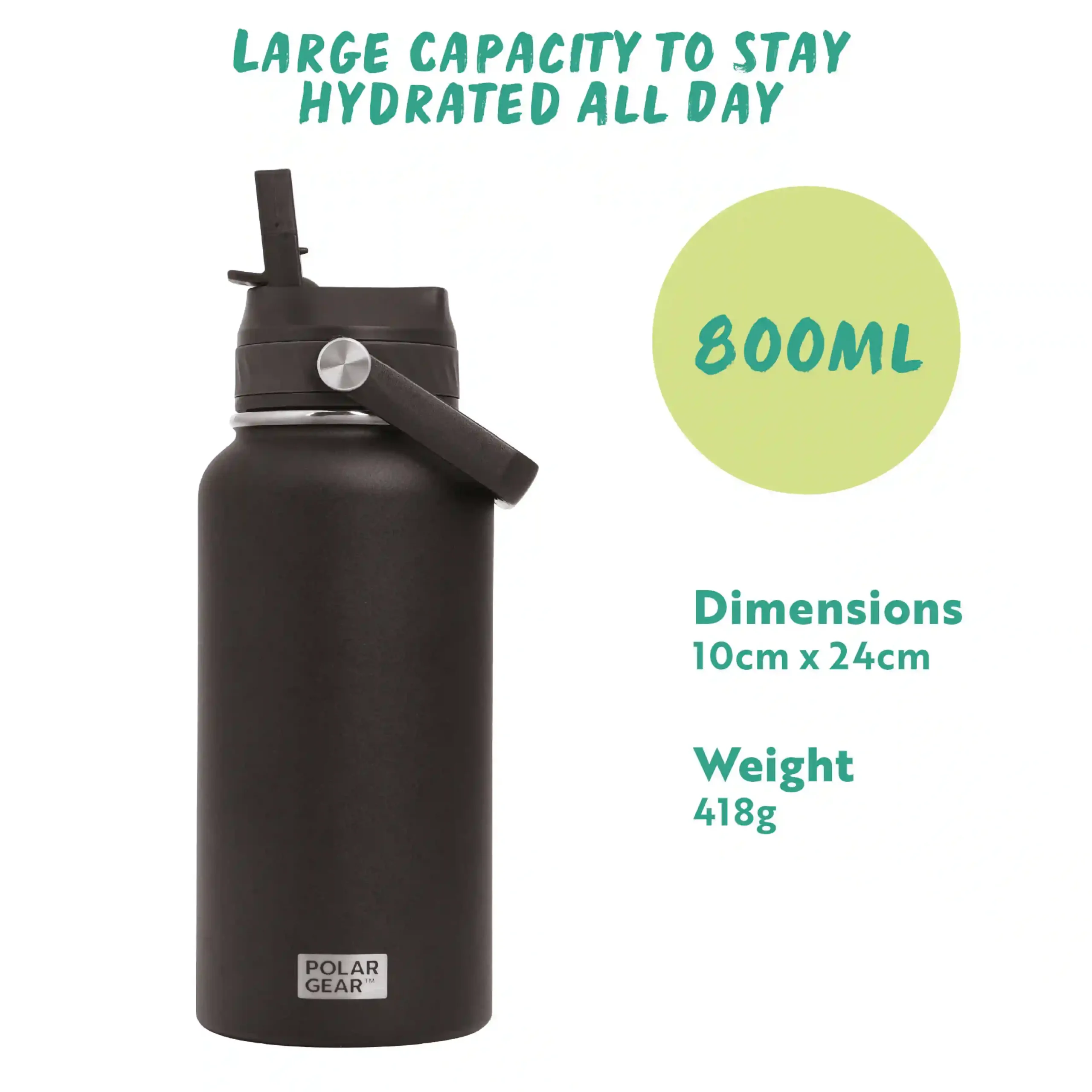 Hydra Roam Insulated Water Bottle 800ml - Black - Image 4