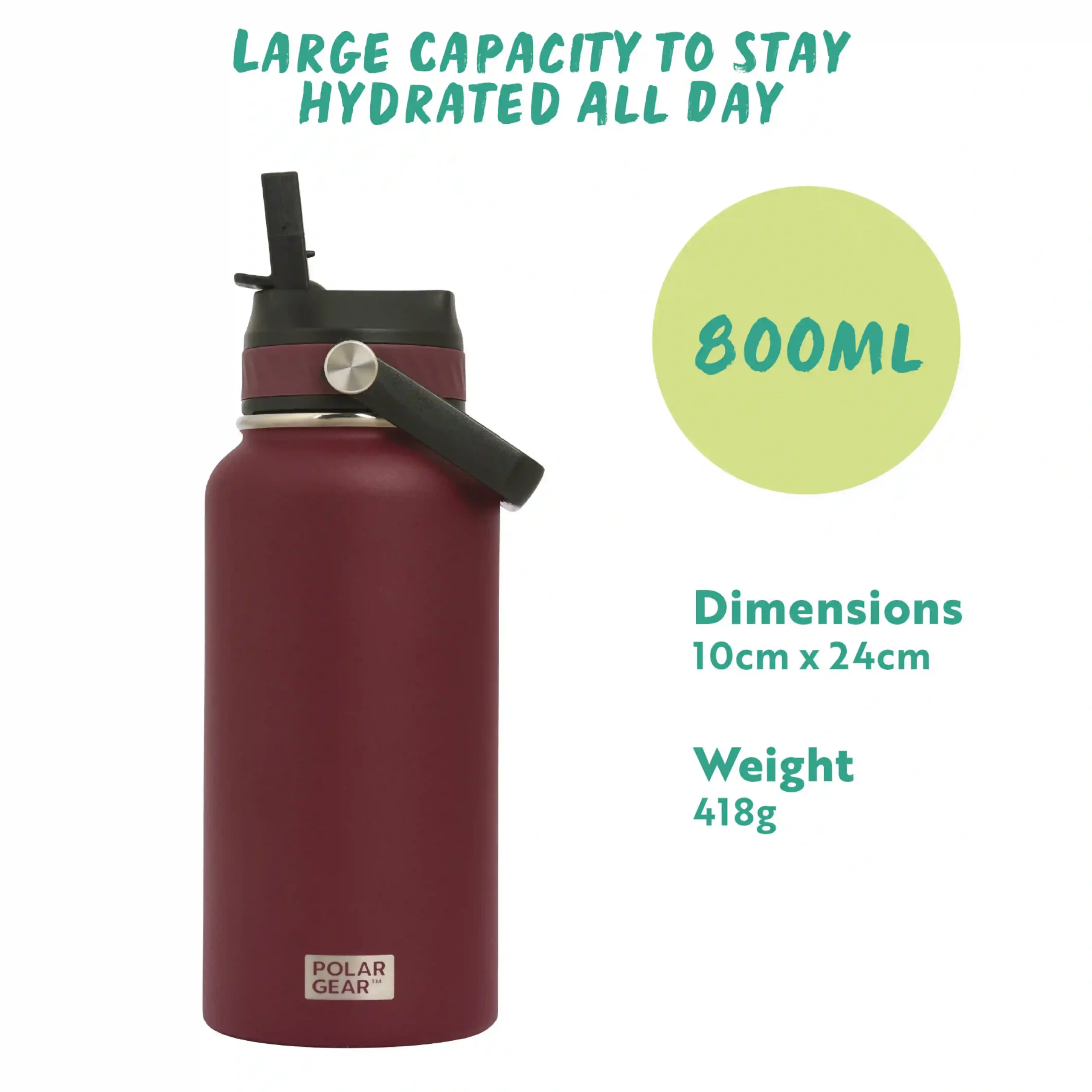 Hydra Roam Insulated Water Bottle 800ml - Wine - Image 4