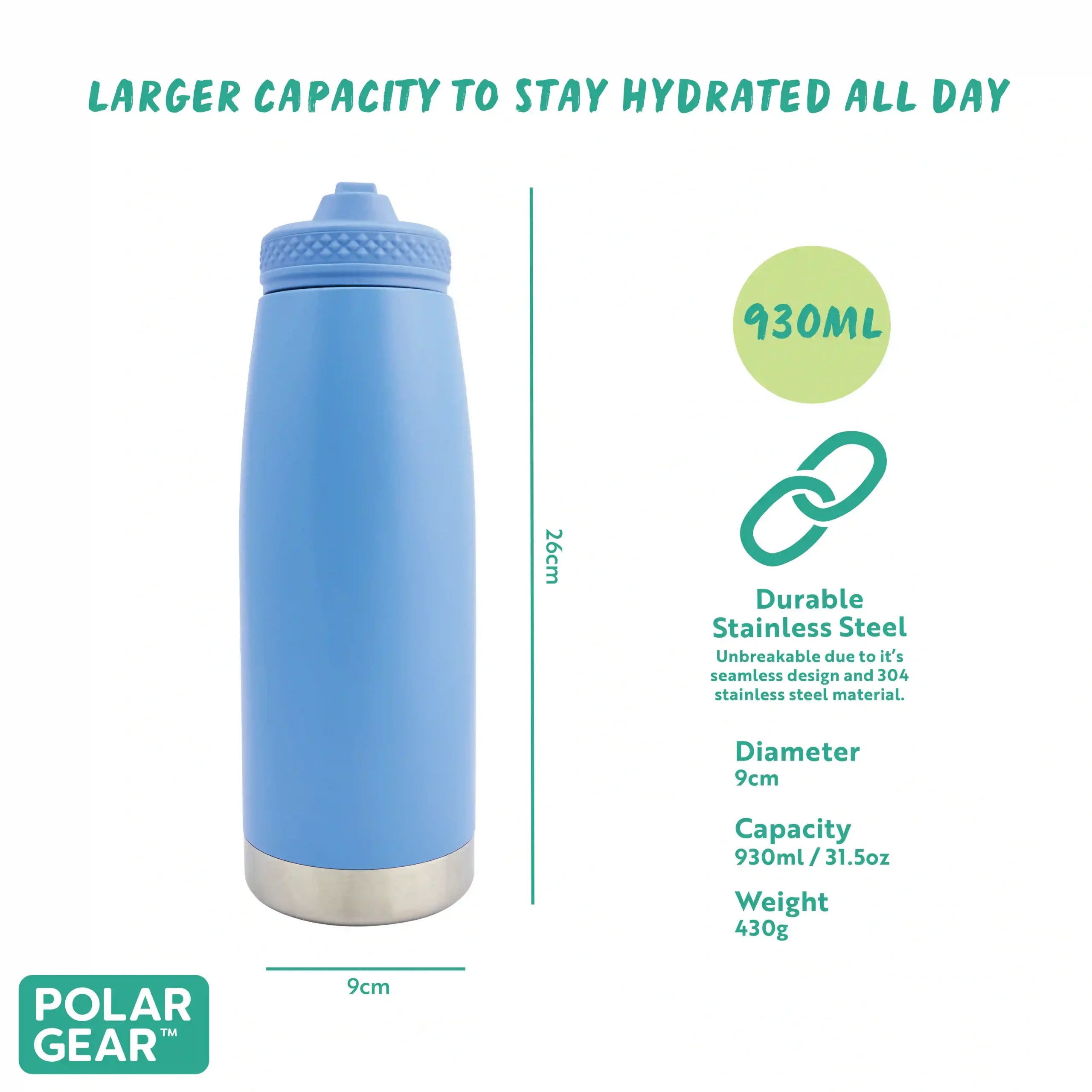 Hydra Quench Insulated Water Bottle 930ml - Cornflower - Image 4